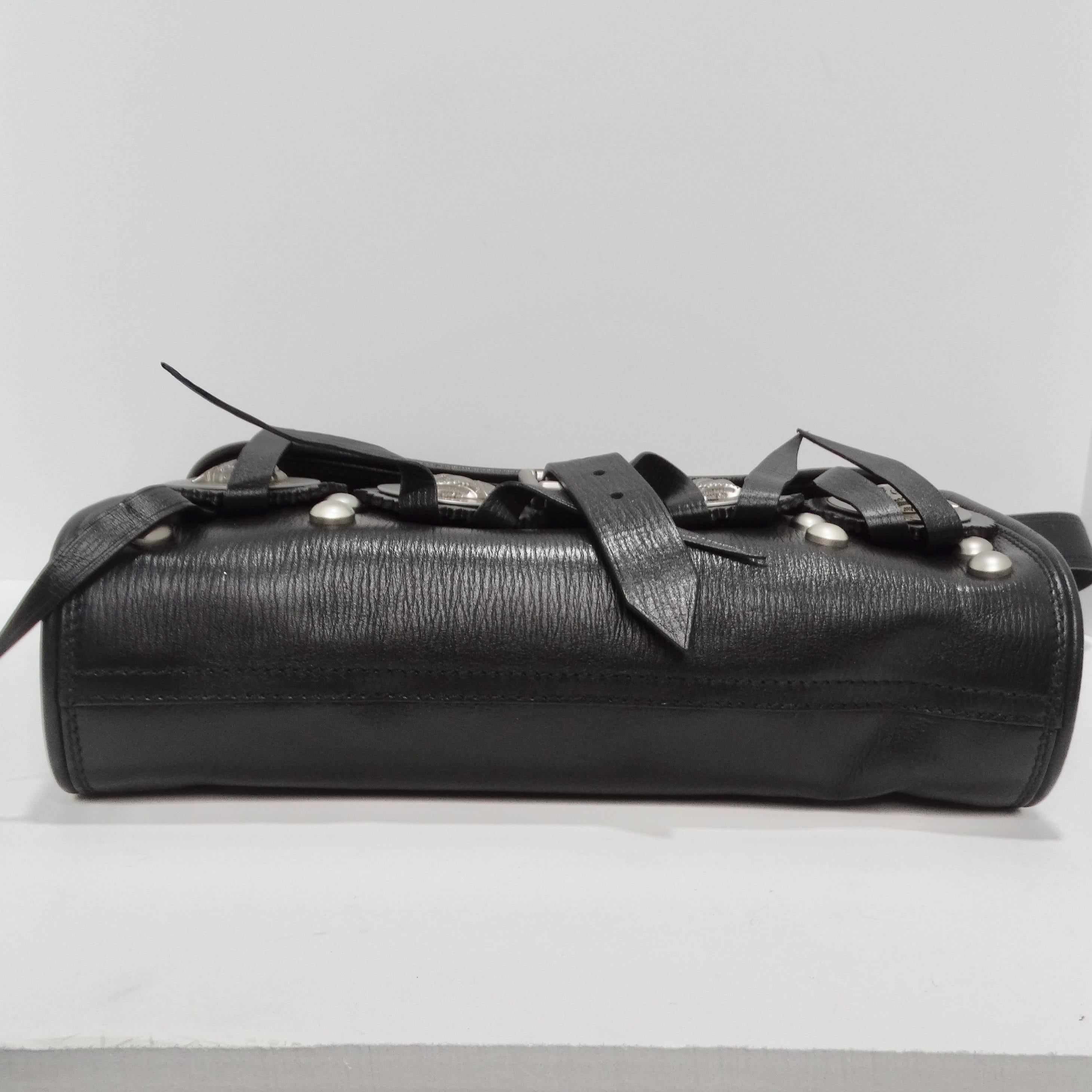 Bolso Mensajero Kieselstein-Cord Cuero Negro Plata Twin Coin en venta 3