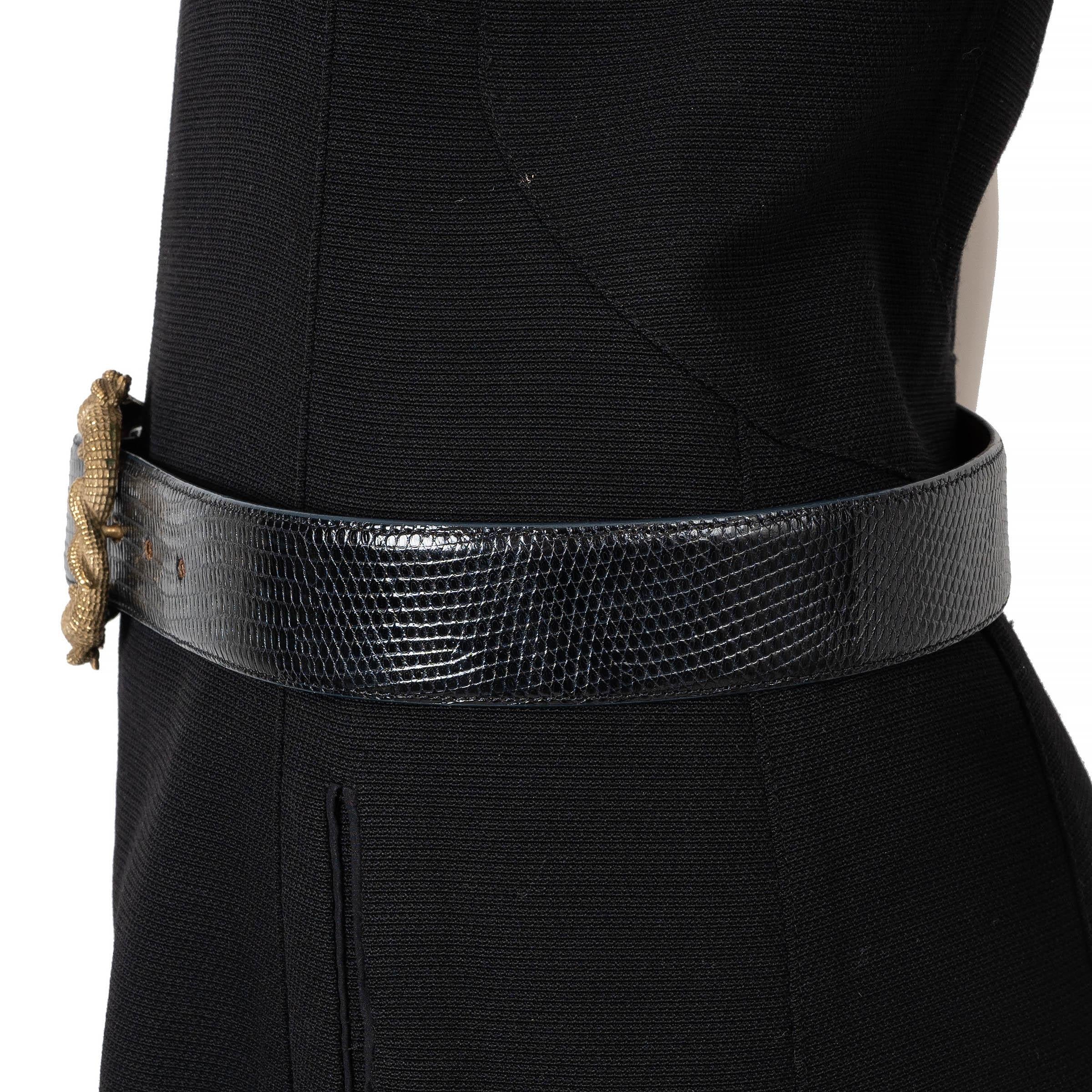 Black KIESELSTEIN-CORD black lizard Art Bronze DOUBLE ALLIGATOR BUCKLE Belt 32 For Sale