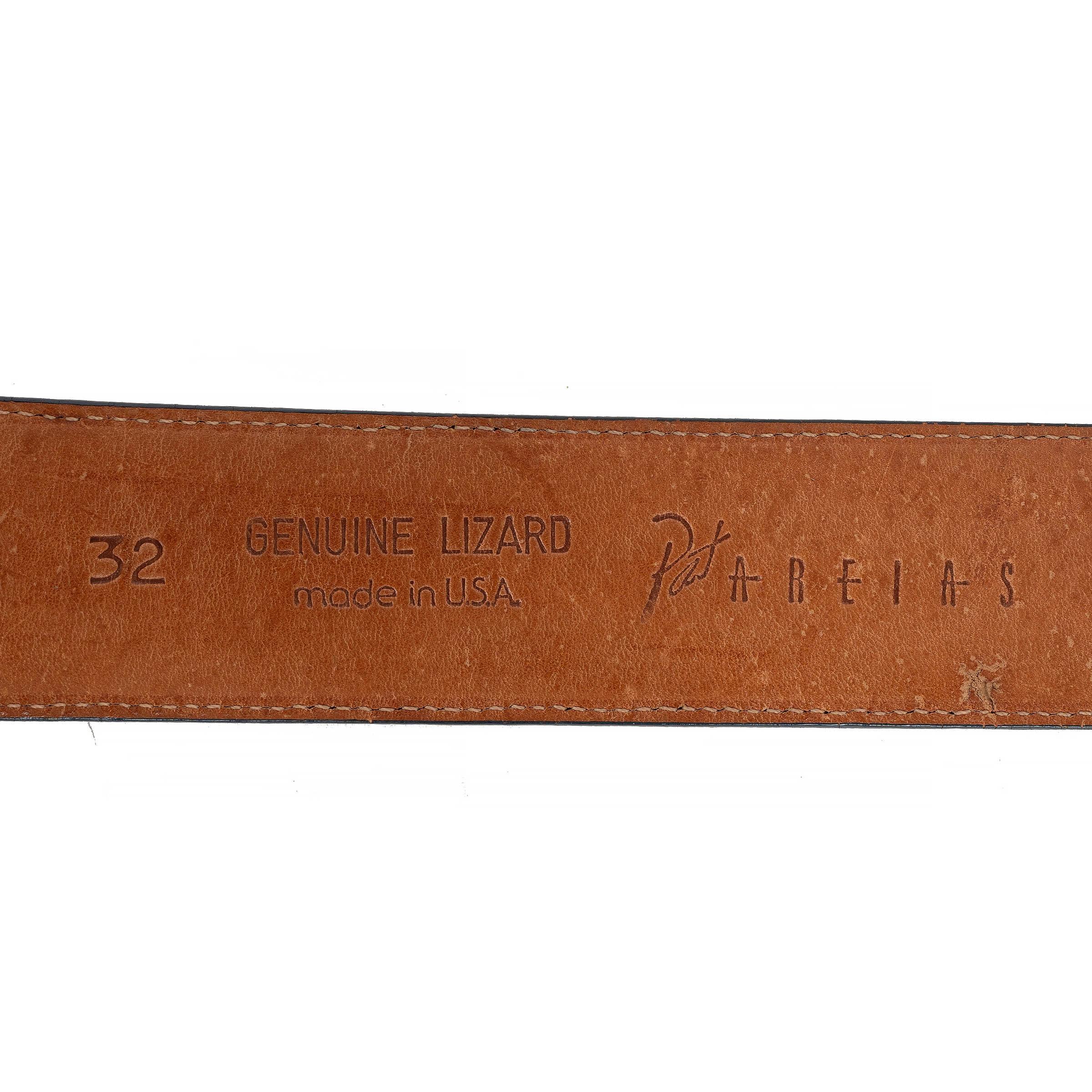KIESELSTEIN-CORD black lizard Art Bronze DOUBLE ALLIGATOR BUCKLE Belt 32 For Sale 1