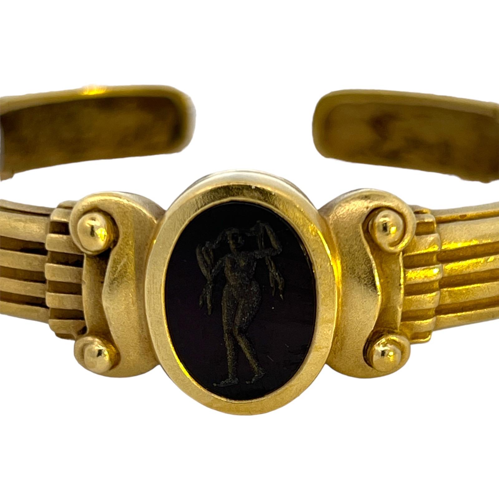 Kieselstein Cord Black Onyx Intaglio 18k Yellow Gold Cuff Bangle Bracelet Hinged 2