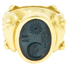 Retro Kieselstein-Cord Bloodstone Intaglio 18 Karat Gold Signet Ring