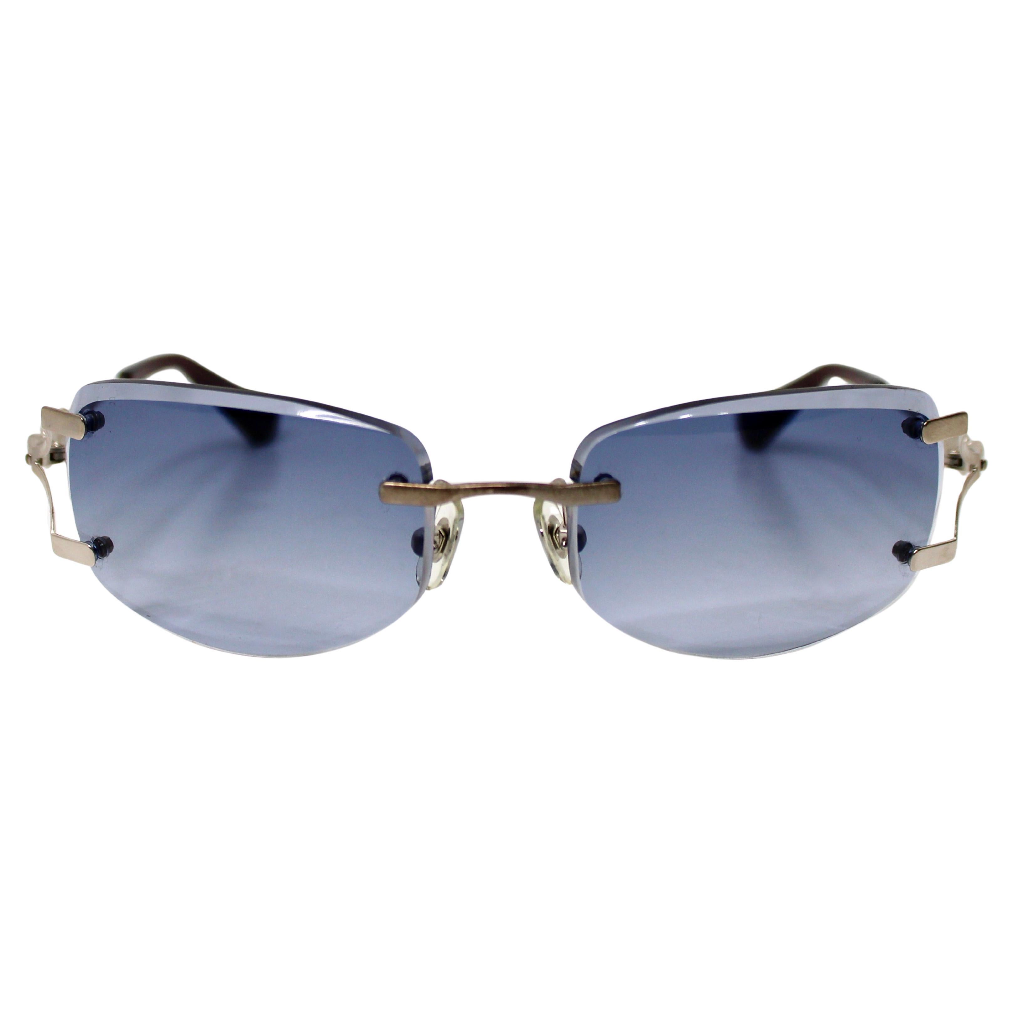 Kieselstein-Cord Blue Tinted Frameless Lens Sunglasses circa Y2K For Sale
