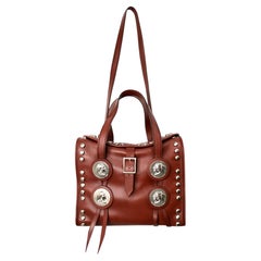 Kieselstein-Cord Borwn Leather Silver-Tone Tribal Medallion Messenger Tote Bag