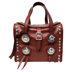Kieselstein-Cord Borwn Leather Silver-Tone Tribal Medallion Messenger Tote Bag