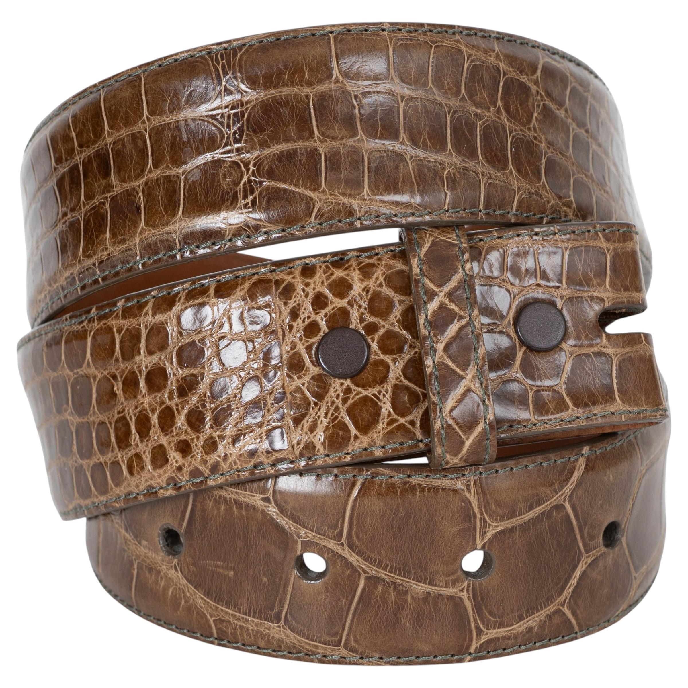 KIESELSTEIN-CORD brown CROCODILE 1.5" Belt Strap 3 For Sale