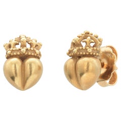 Kieselstein Cord Brushed Eighteen Karat Yellow Gold Crown Heart Earrings