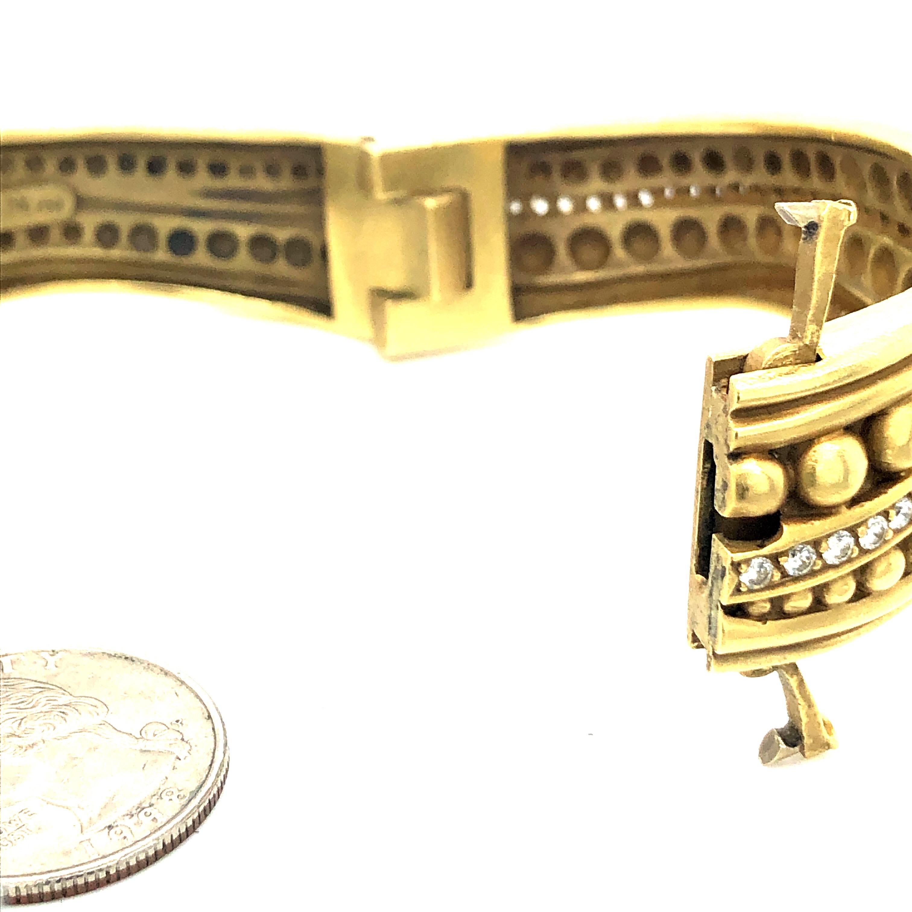 Round Cut Kieselstein Cord Large Caviar Yellow Gold Diamond Bracelet