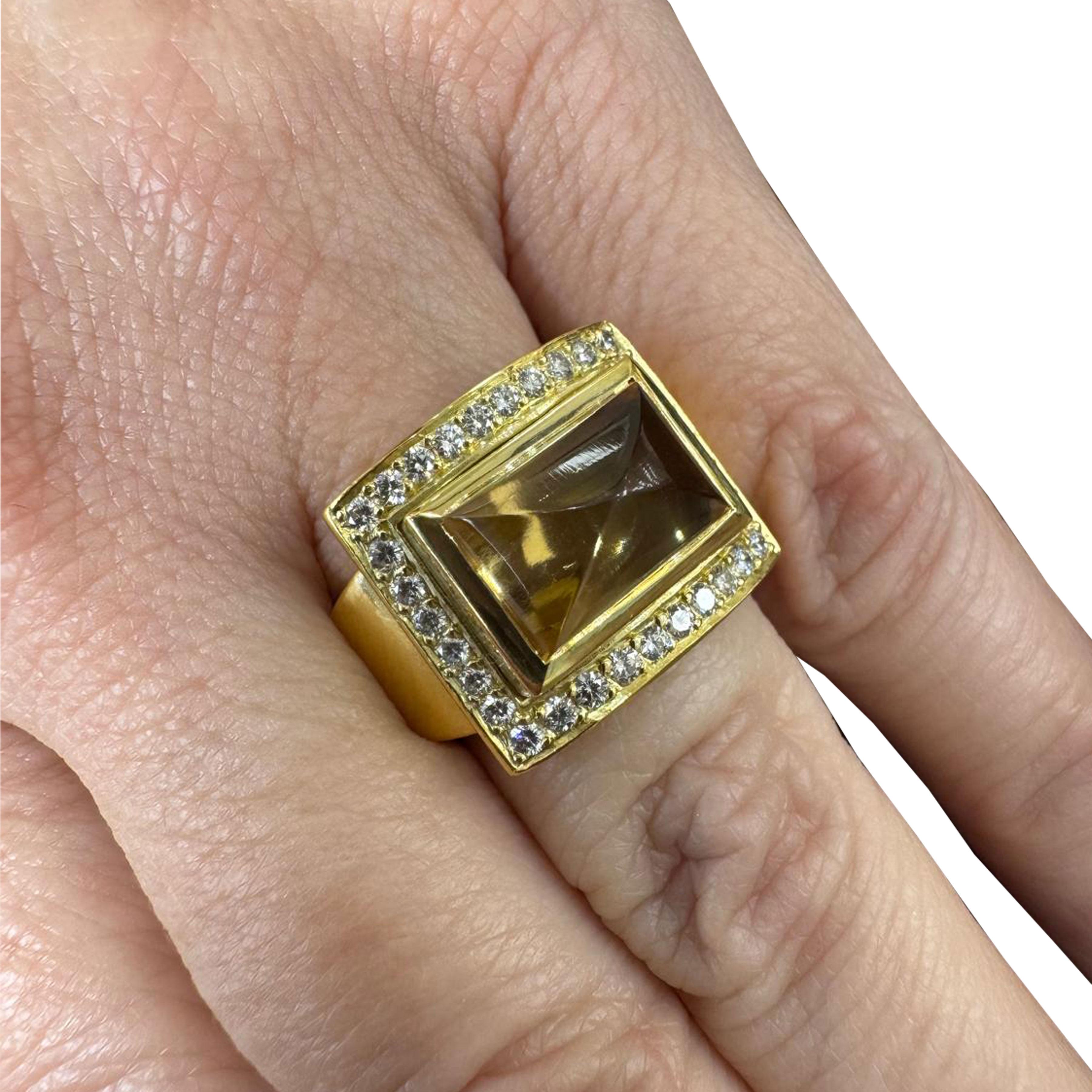Cabochon Kieselstein Cord Citrine & Diamond Ring in vendita