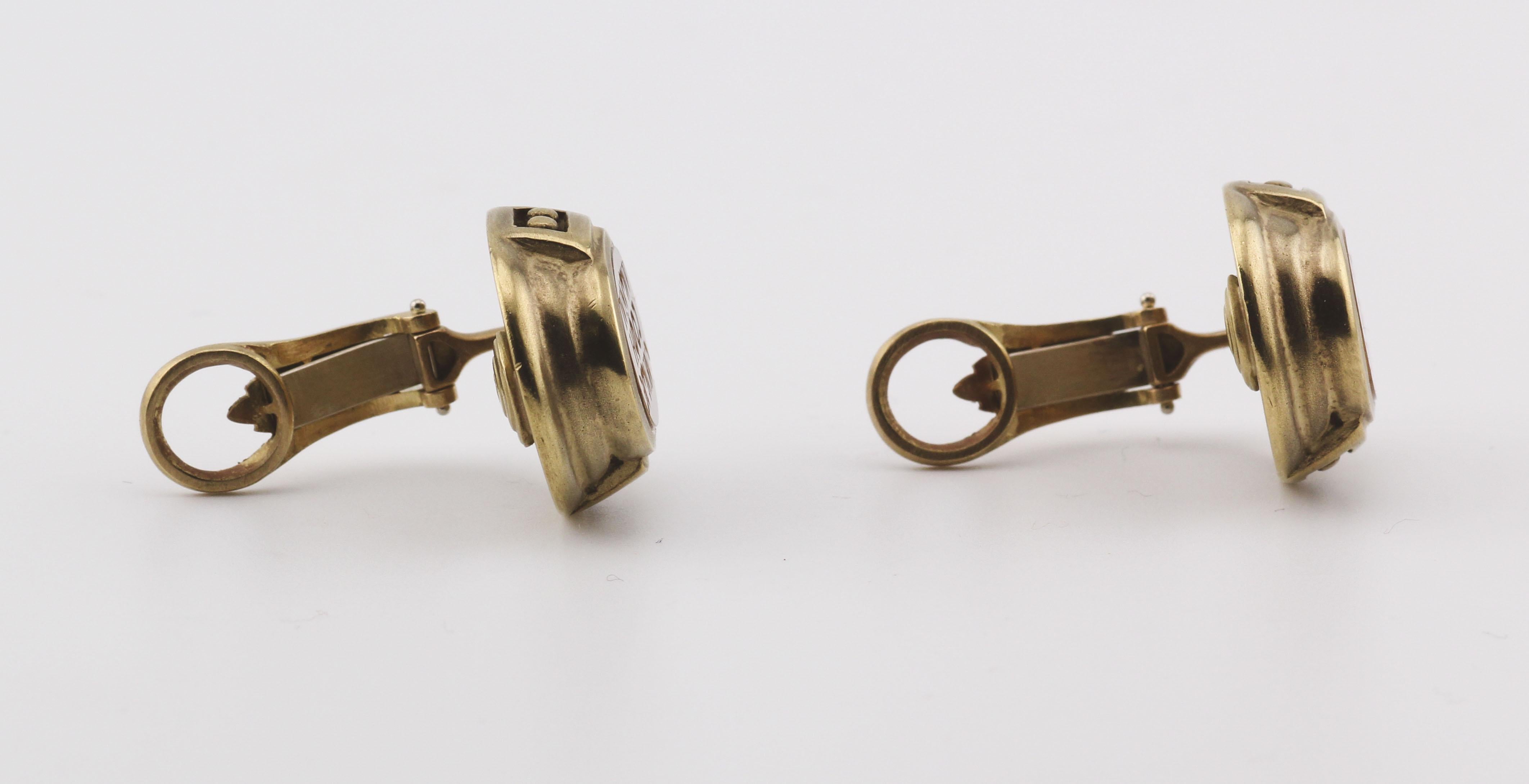 KIESELSTEIN-CORD Citrine Intaglio 18k Yellow Gold Earrings Ear Clips In Good Condition For Sale In Simpsonville, SC