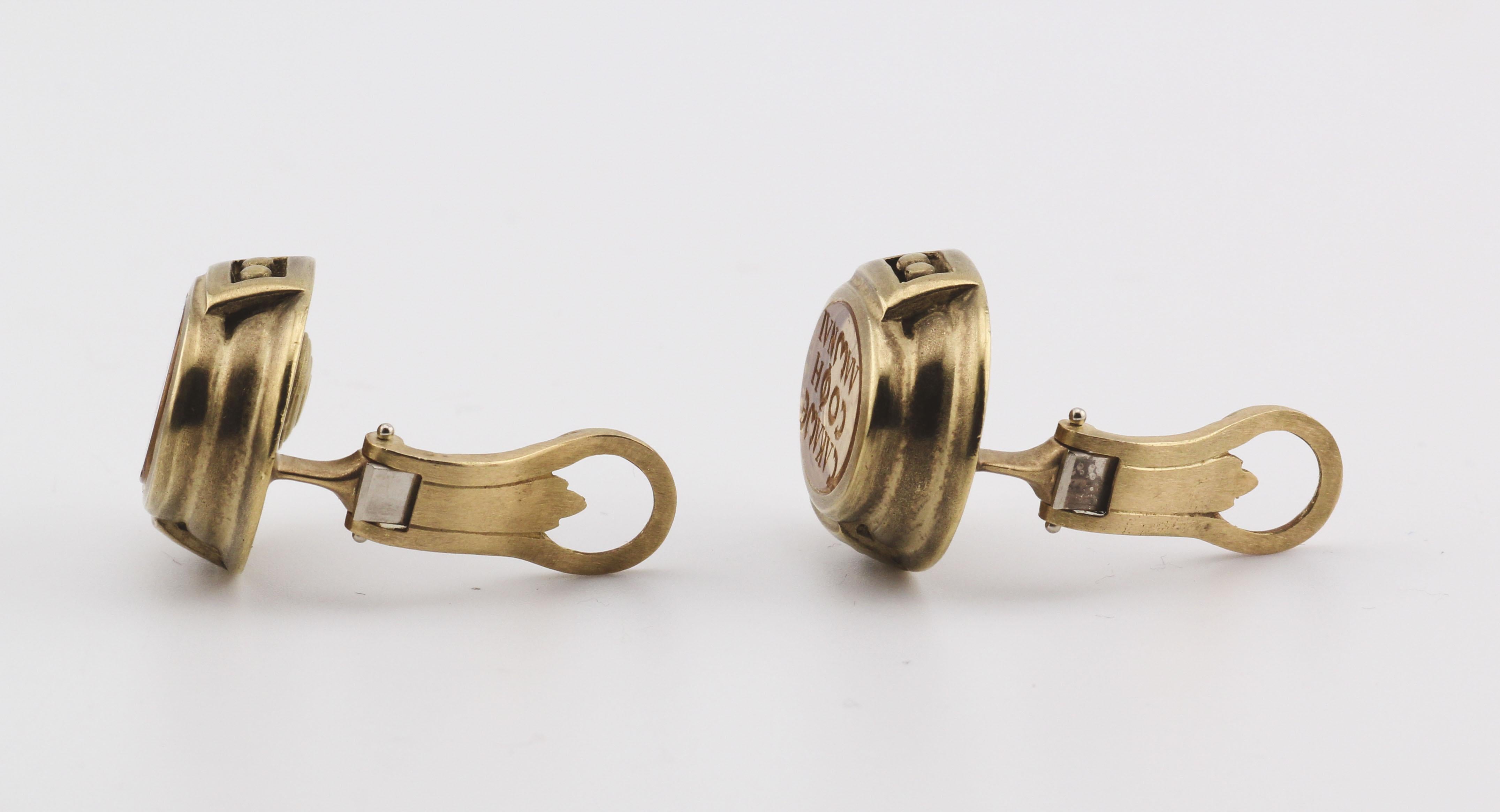KIESELSTEIN-CORD Citrine Intaglio 18k Yellow Gold Earrings Ear Clips For Sale 1