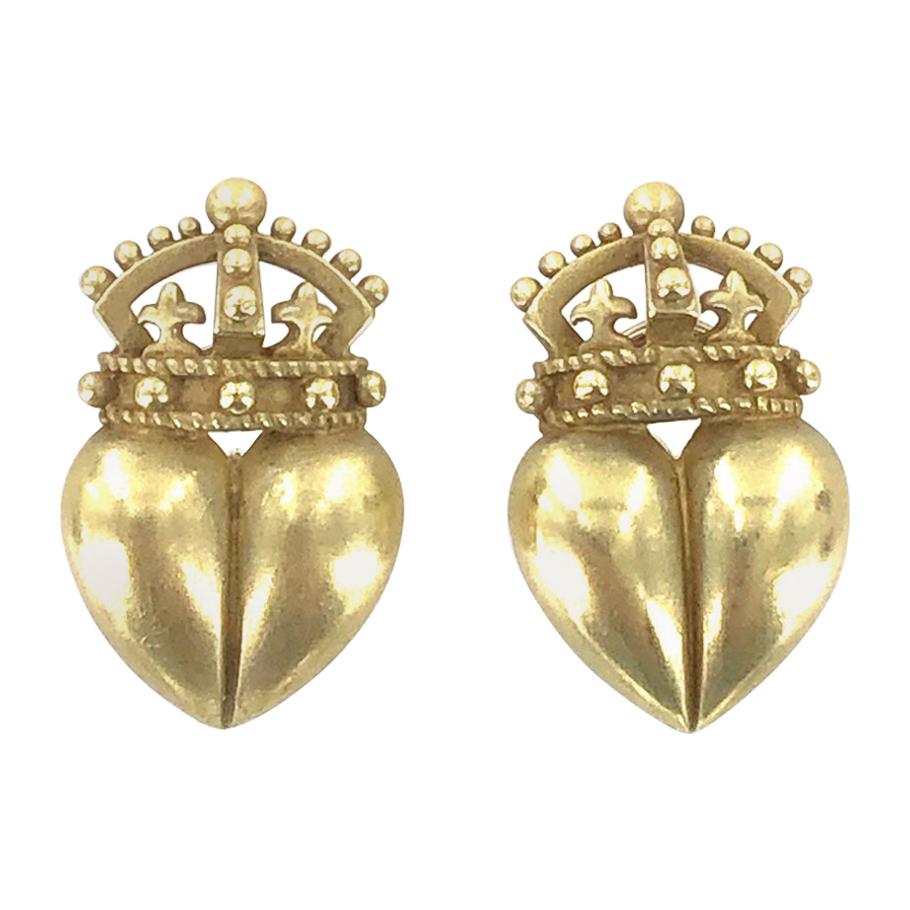 Kieselstein Cord Crown Heart 18 Karat Yellow Gold Earrings