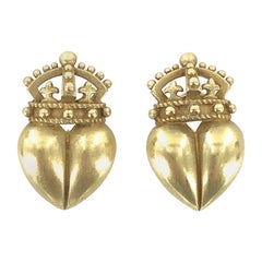 Boucles d'oreilles en or jaune 18 carats Kieselstein Cord Crown Heart