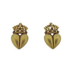 Kieselstein Cord Crown Heart Diamond Gold Earrings