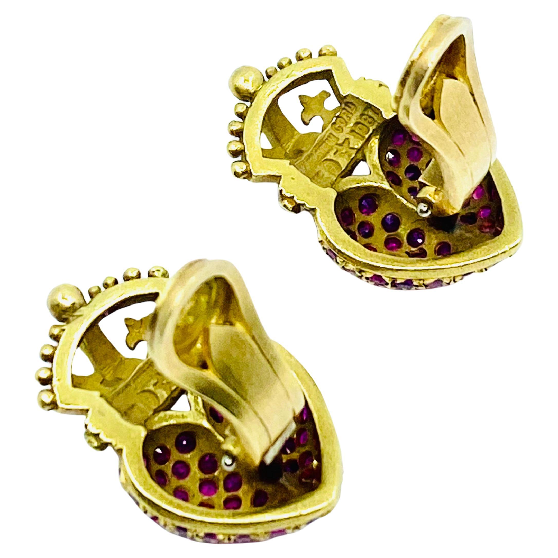 Kieselstein Cord Crown Heart Earrings Gold Ruby Diamond 1