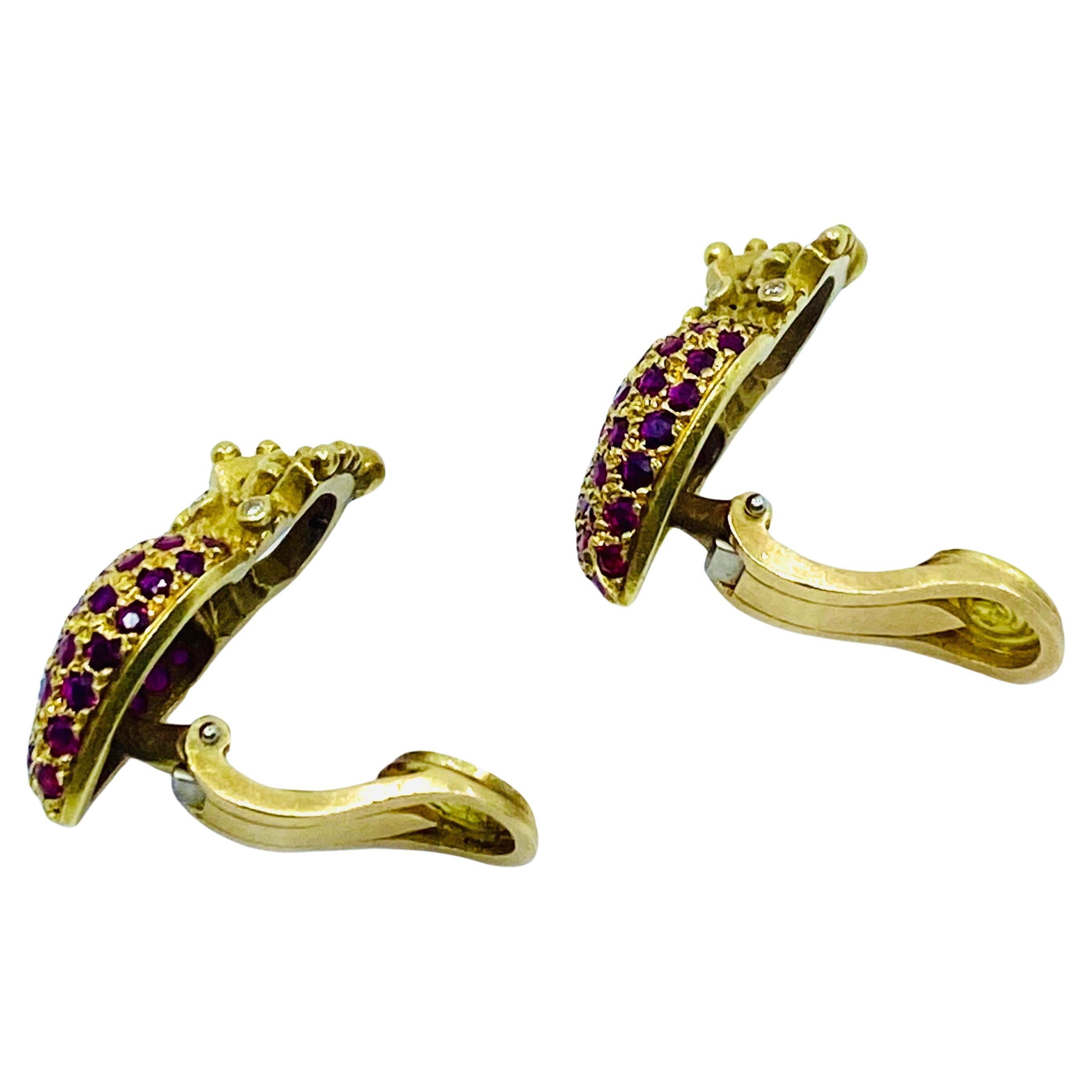Kieselstein Cord Crown Heart Earrings Gold Ruby Diamond 3