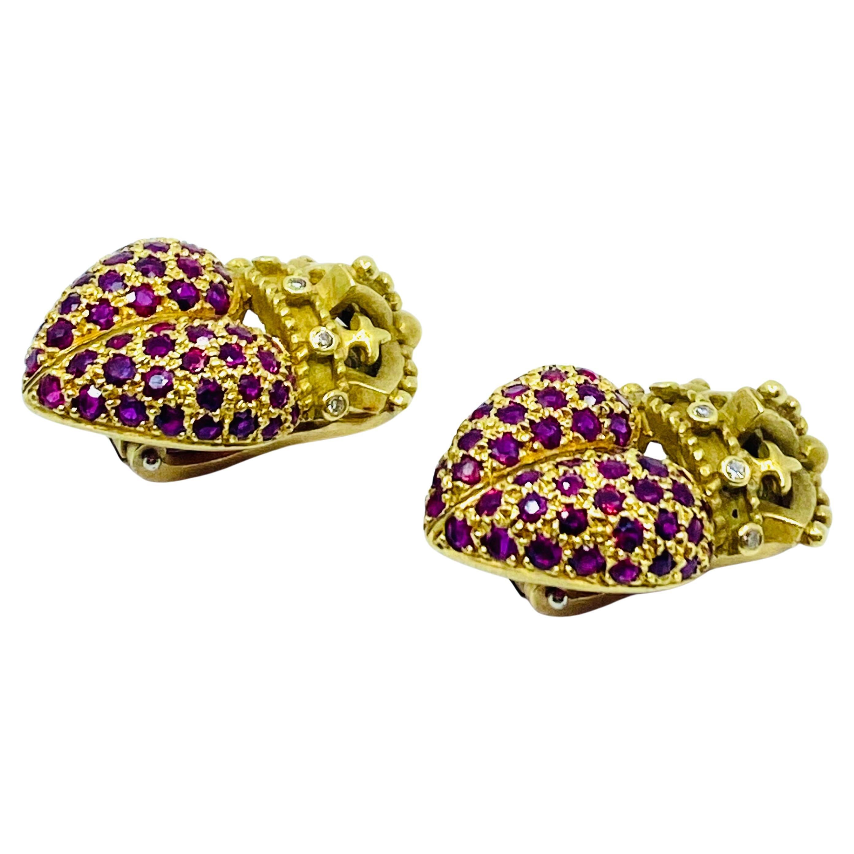 Kieselstein Cord Crown Heart Earrings Gold Ruby Diamond 3