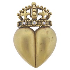 Kieselstein Cord Crown Heart Gold Diamond Pendant Brooch