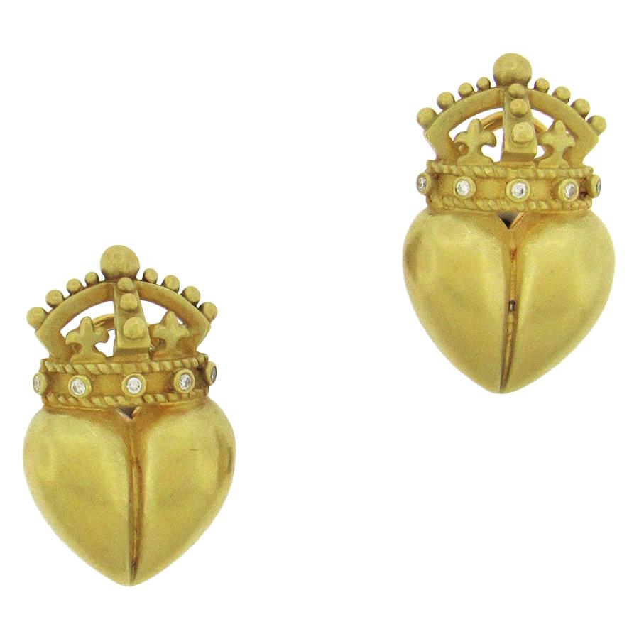 Kieselstein-Cord Crowned Heart Earrings