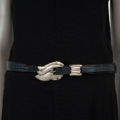 KIESELSTEIN-CORD dark blue lizard 1985 STERLING SILVER BUCKLE Belt 80