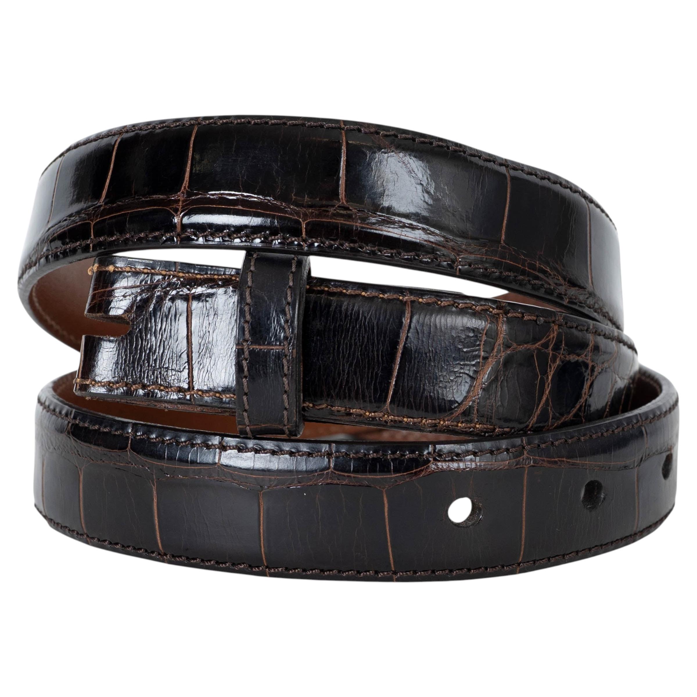 KIESELSTEIN-CORD dark brown CROCODILE 1" Belt Strap 5 For Sale