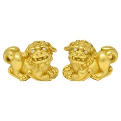 Kieselstein Cord Diamond 18 Karat Yellow Gold Chinese Lion Earrings