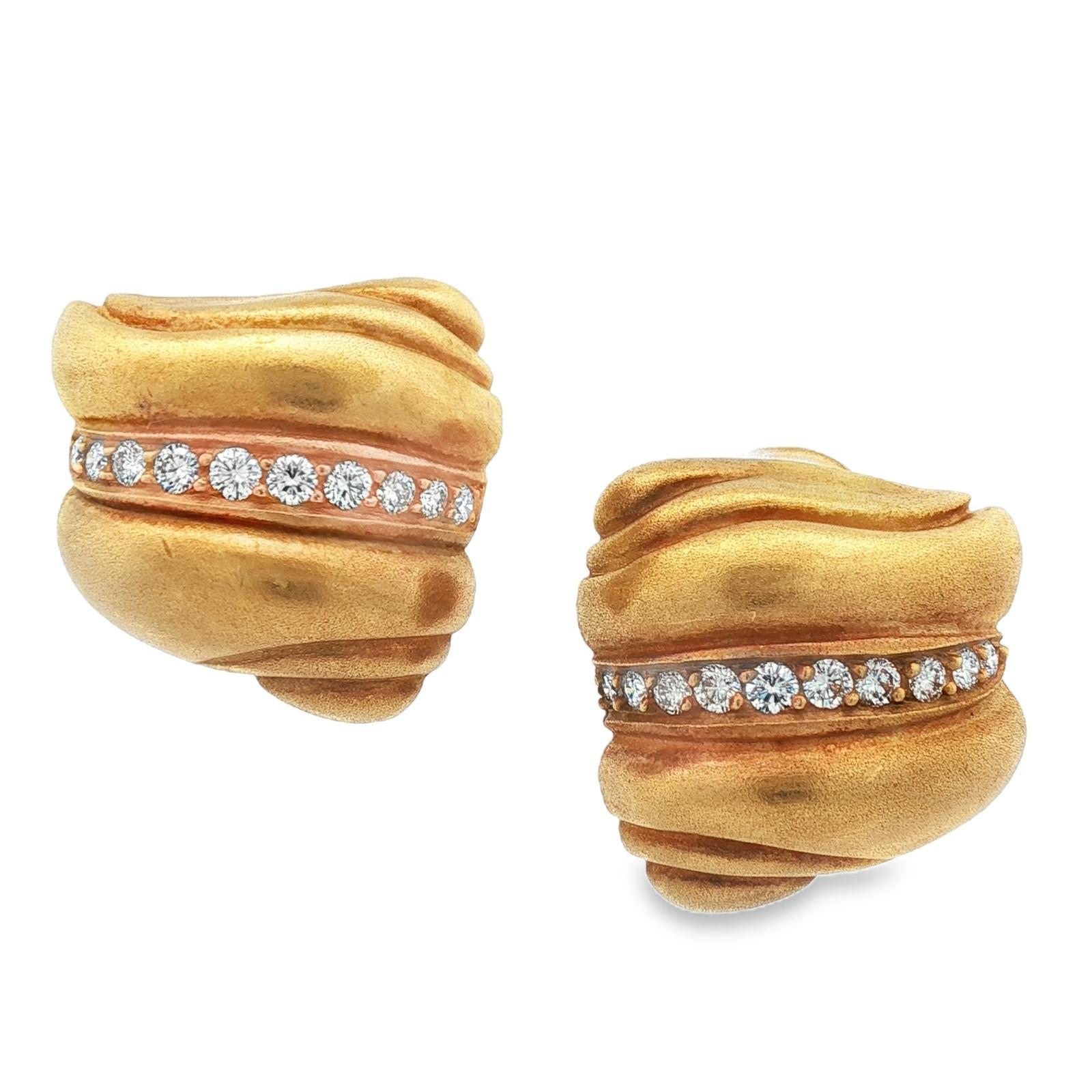 Moderno KIESELSTEIN-CORD Orecchini con diamante in oro giallo 18 carati con chiusura a leva in vendita