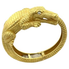 Kieselstein Cord Diamond 18k Yellow Gold 3D Alligator Cuff Bracelet
