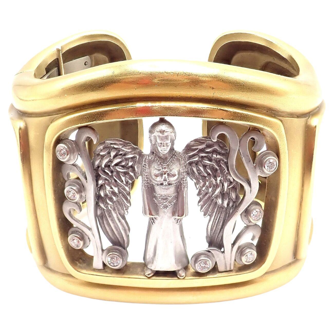 Kieselstein Cord Diamond Angel In My Window Yellow Gold Cuff Bangle Bracelet For Sale