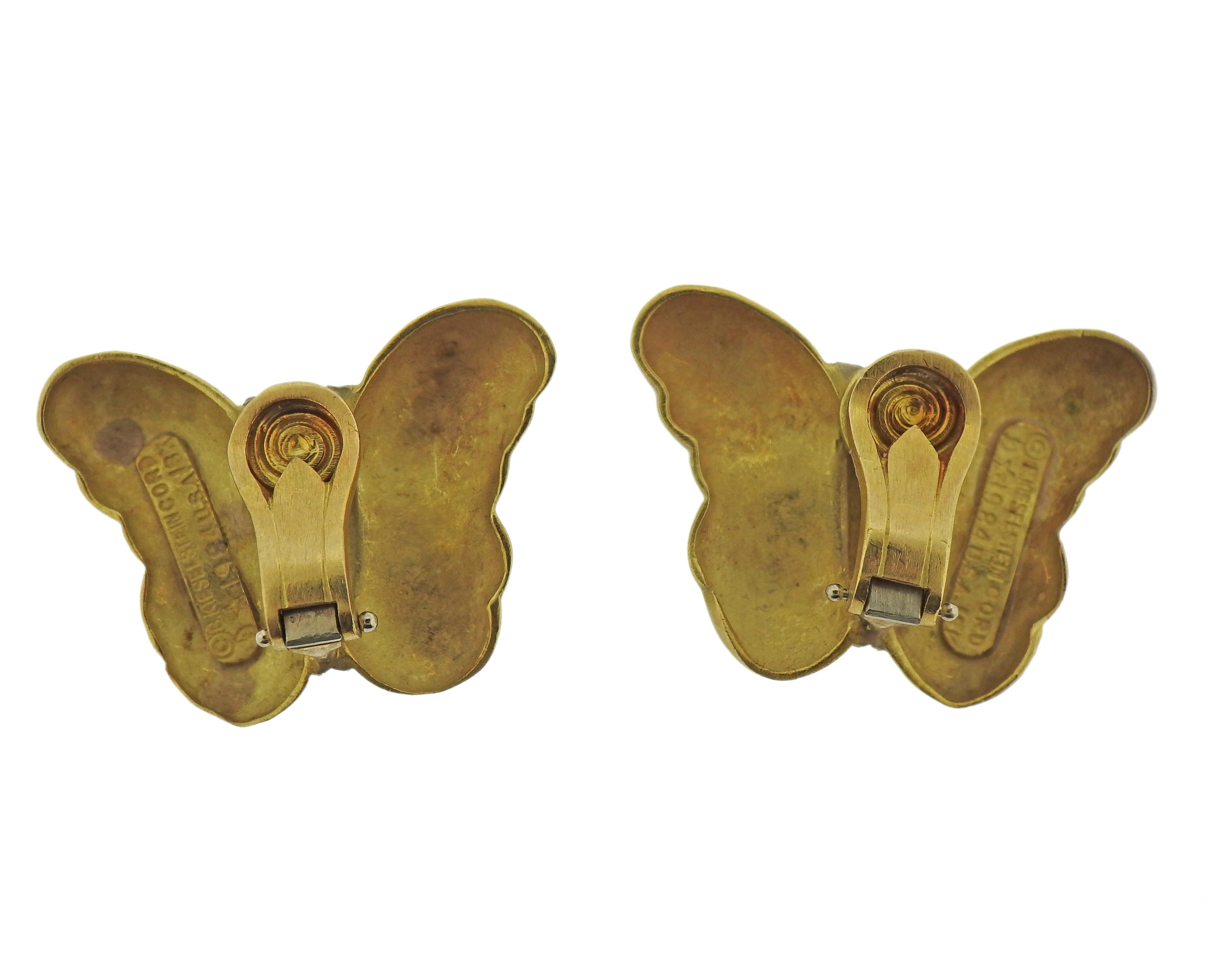 Pair of 18k gold butterfly earrings by Barry Kieselstein-Cord, with approx. 0.48ctw in diamonds. Earrings measure 30mm x 24mm. Marked: Kieselstein-Cord, USA, 1984, 18k. Weight - 24.7 grams.