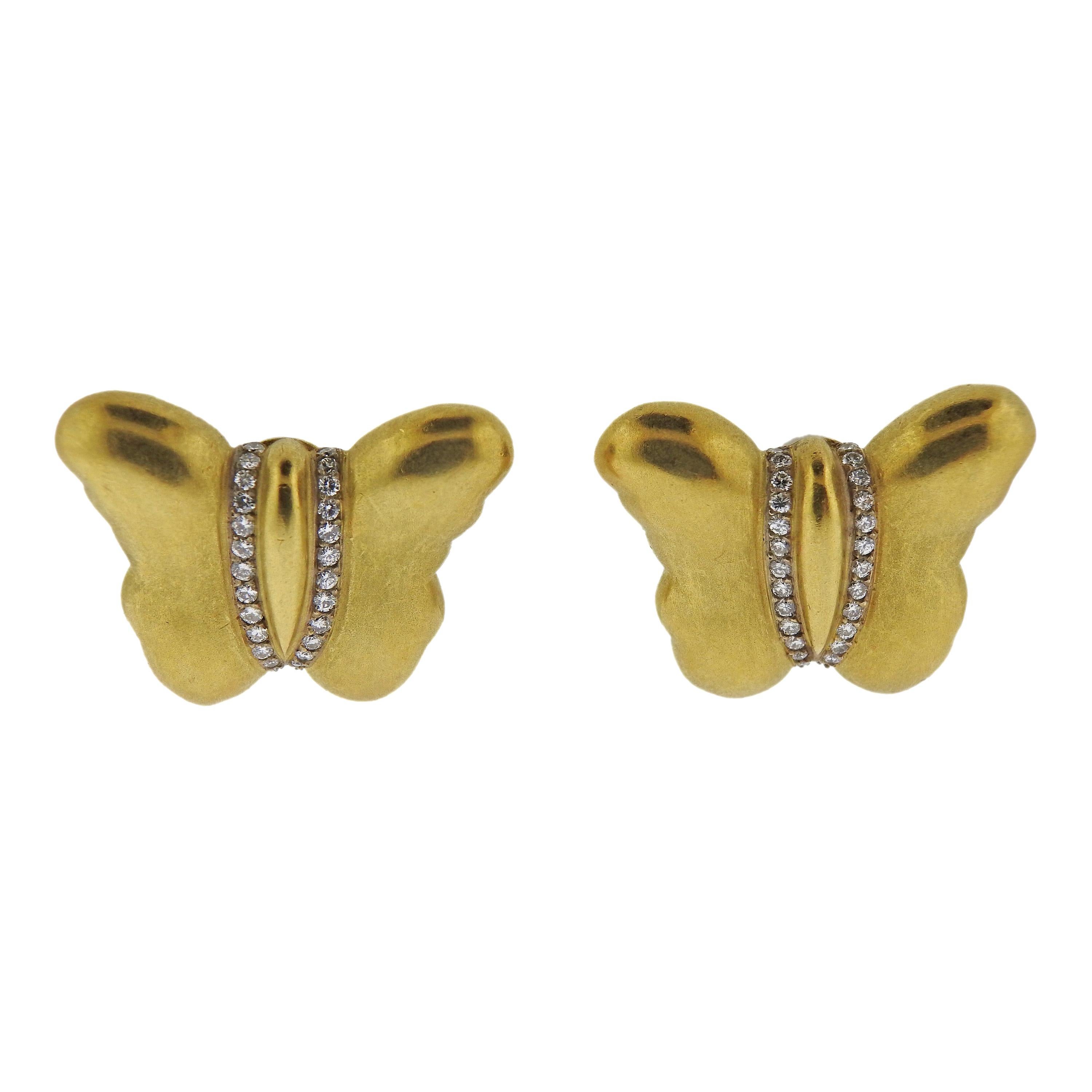 Kieselstein Cord Diamond Gold Butterfly Earrings For Sale