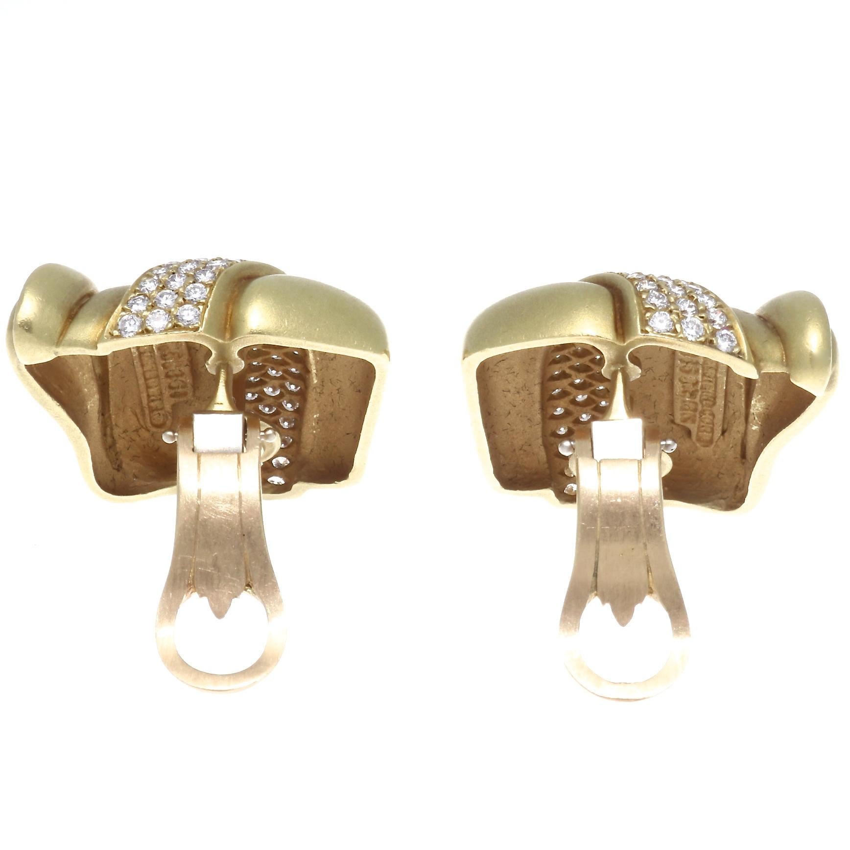 Modern Kieselstein Cord Diamond Gold Earrings