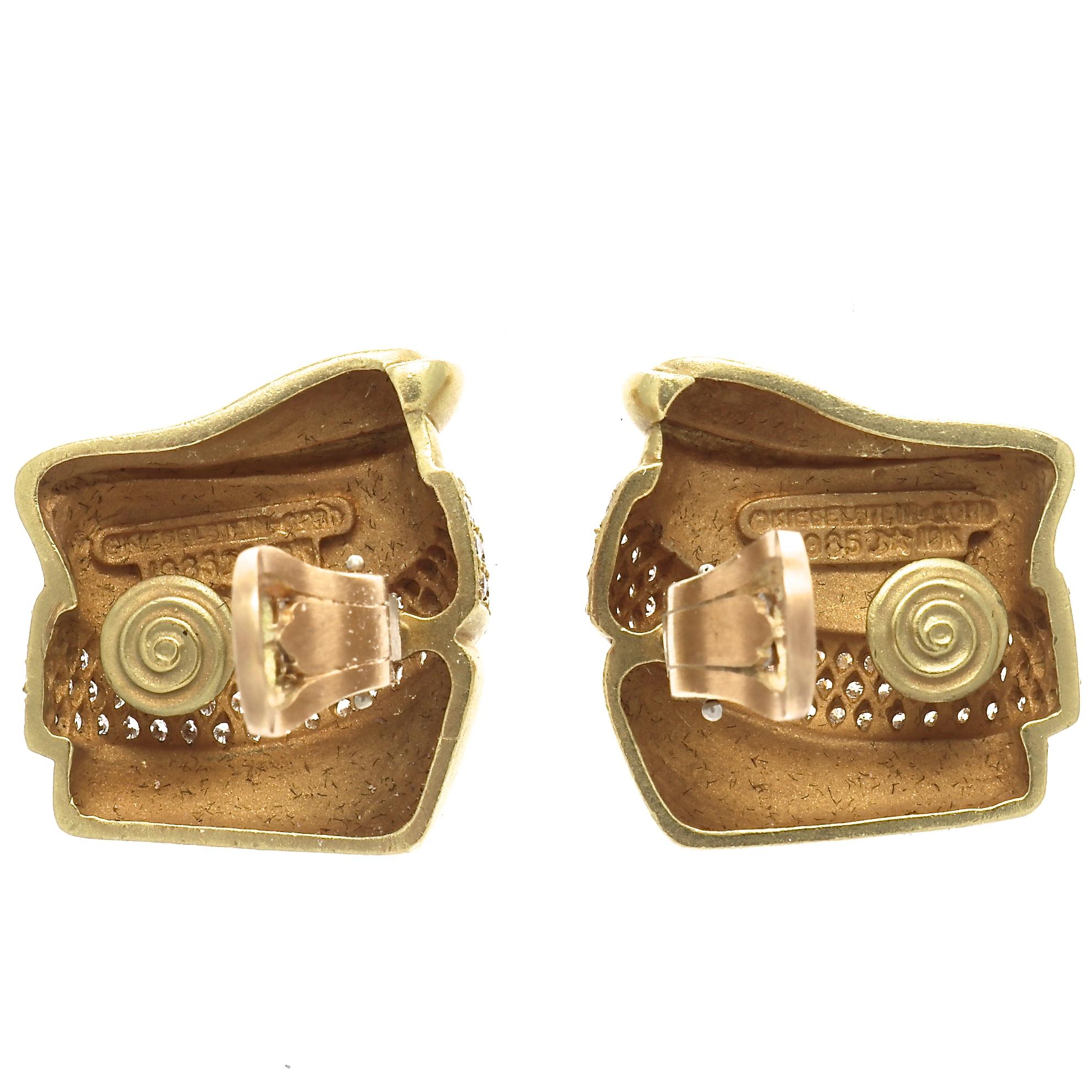 Round Cut Kieselstein Cord Diamond Gold Earrings