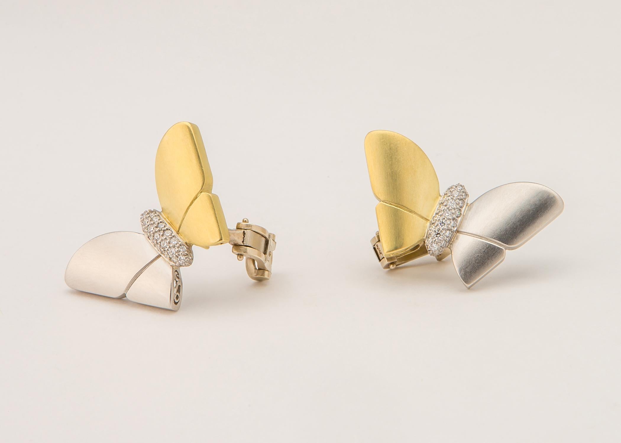 Contemporary Kieselstein-Cord Diamond Gold Platinum Butterfly Earrings