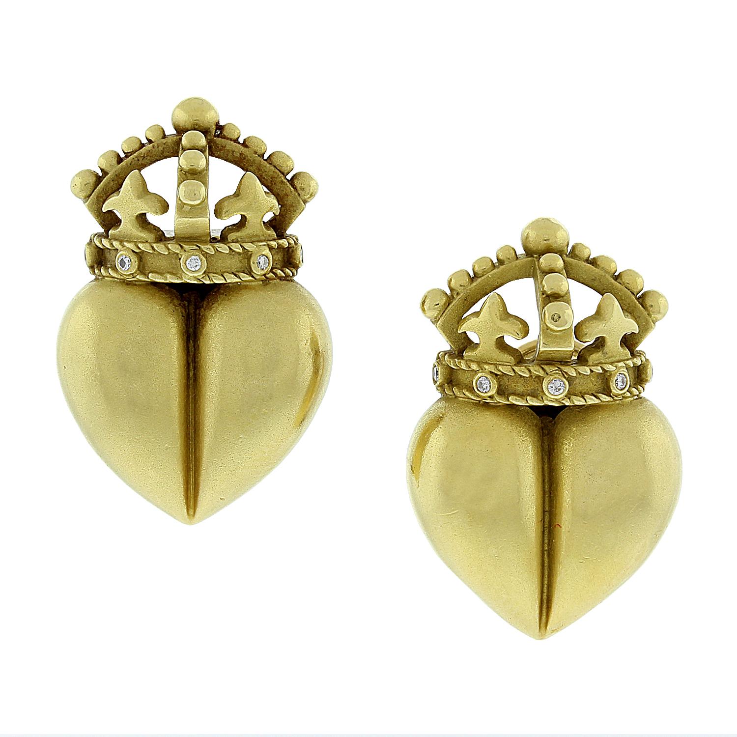 Kieselstein-Cord Diamond Gold "Royal Heart" Earrings