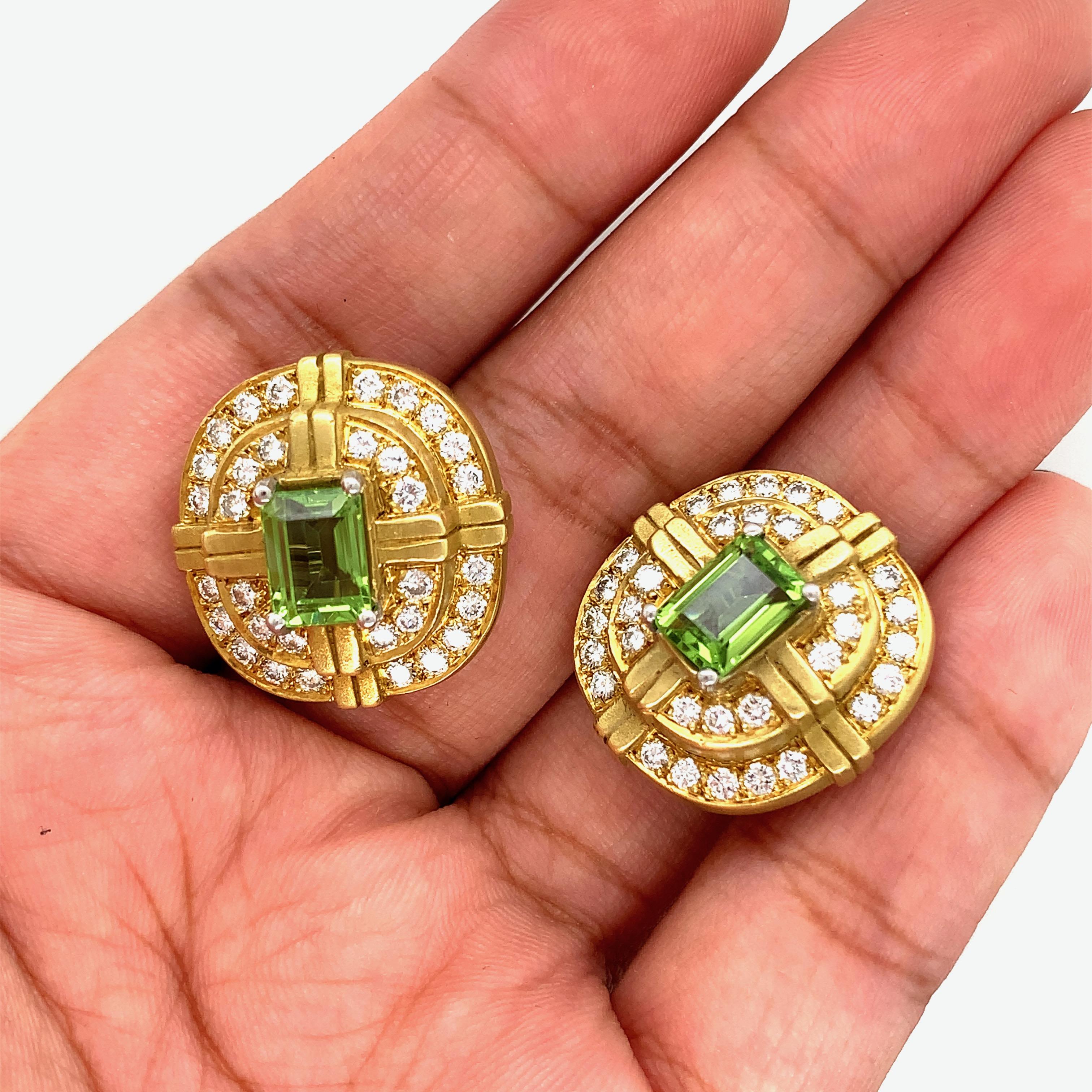 Kieselstein-Cord Diamond Peridot Gold Ear Clips  For Sale 4