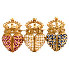 Kieselstein Cord Diamond Ruby Sapphire 18 Karat Crown Pin Brooch