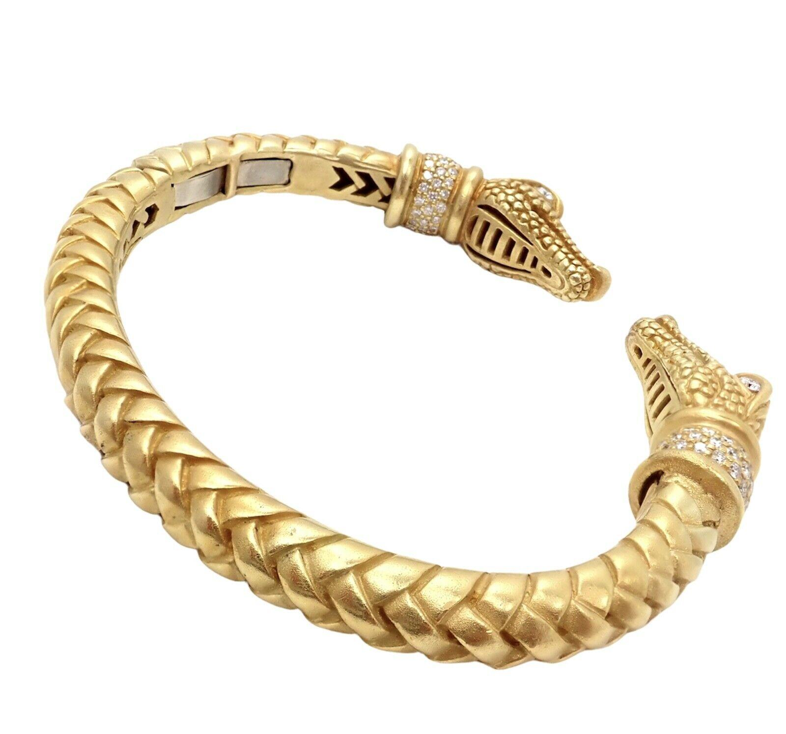 Kieselstein Cord Diamond Two Alligator Heads Yellow Gold Bangle Bracelet For Sale 2