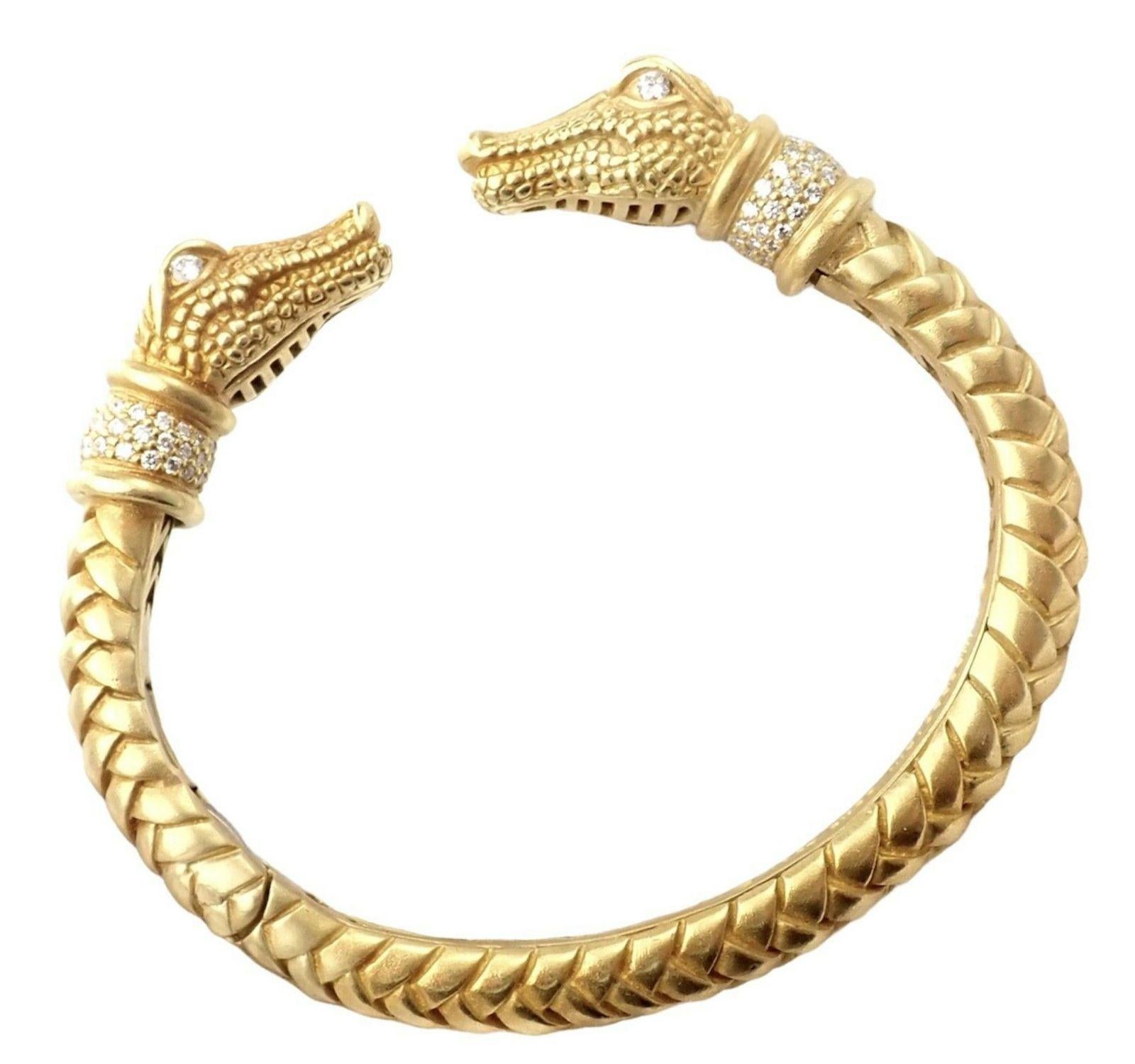 Kieselstein Cord Diamond Two Alligator Heads Yellow Gold Bangle Bracelet For Sale 3