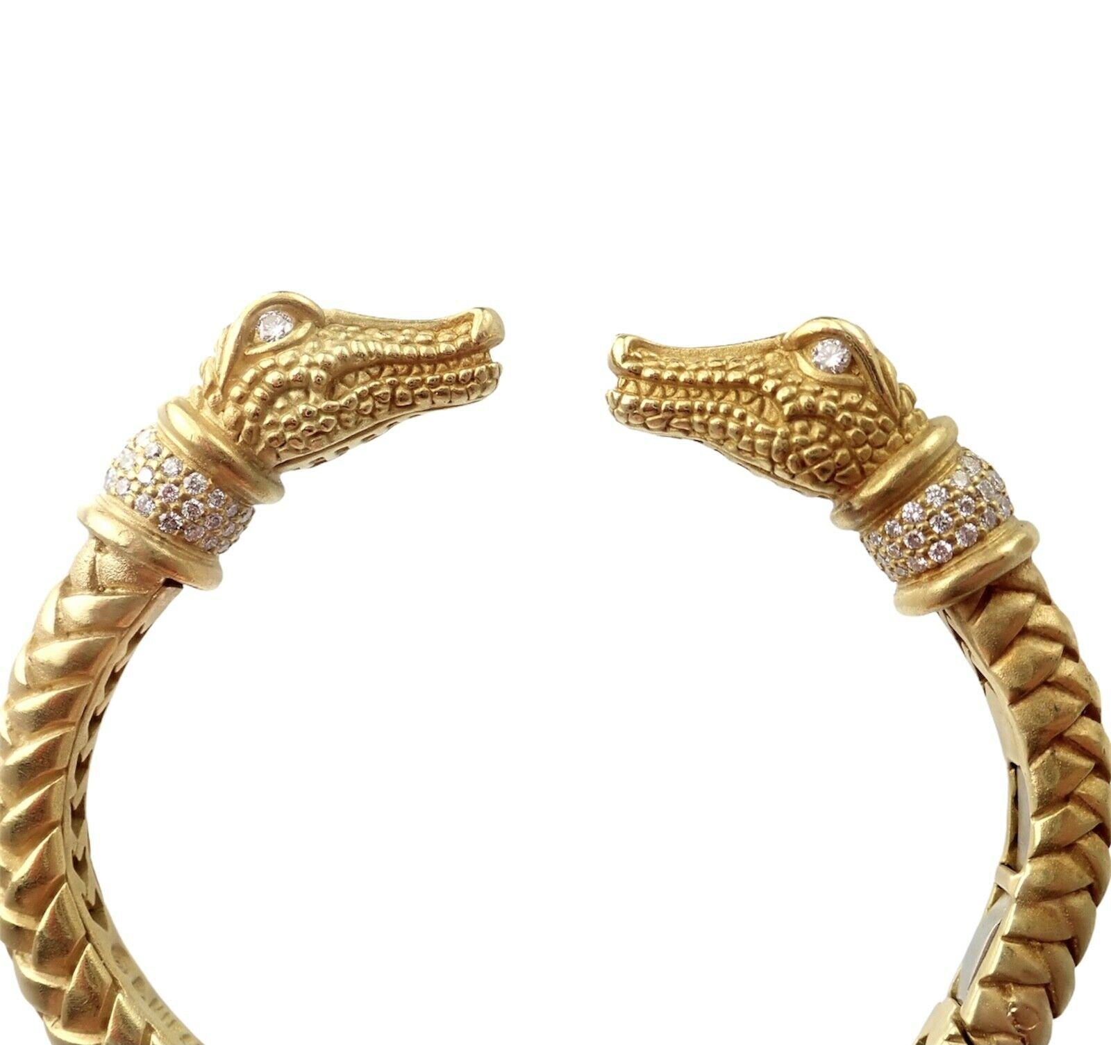 Kieselstein Cord Diamond Two Alligator Heads Yellow Gold Bangle Bracelet For Sale 1