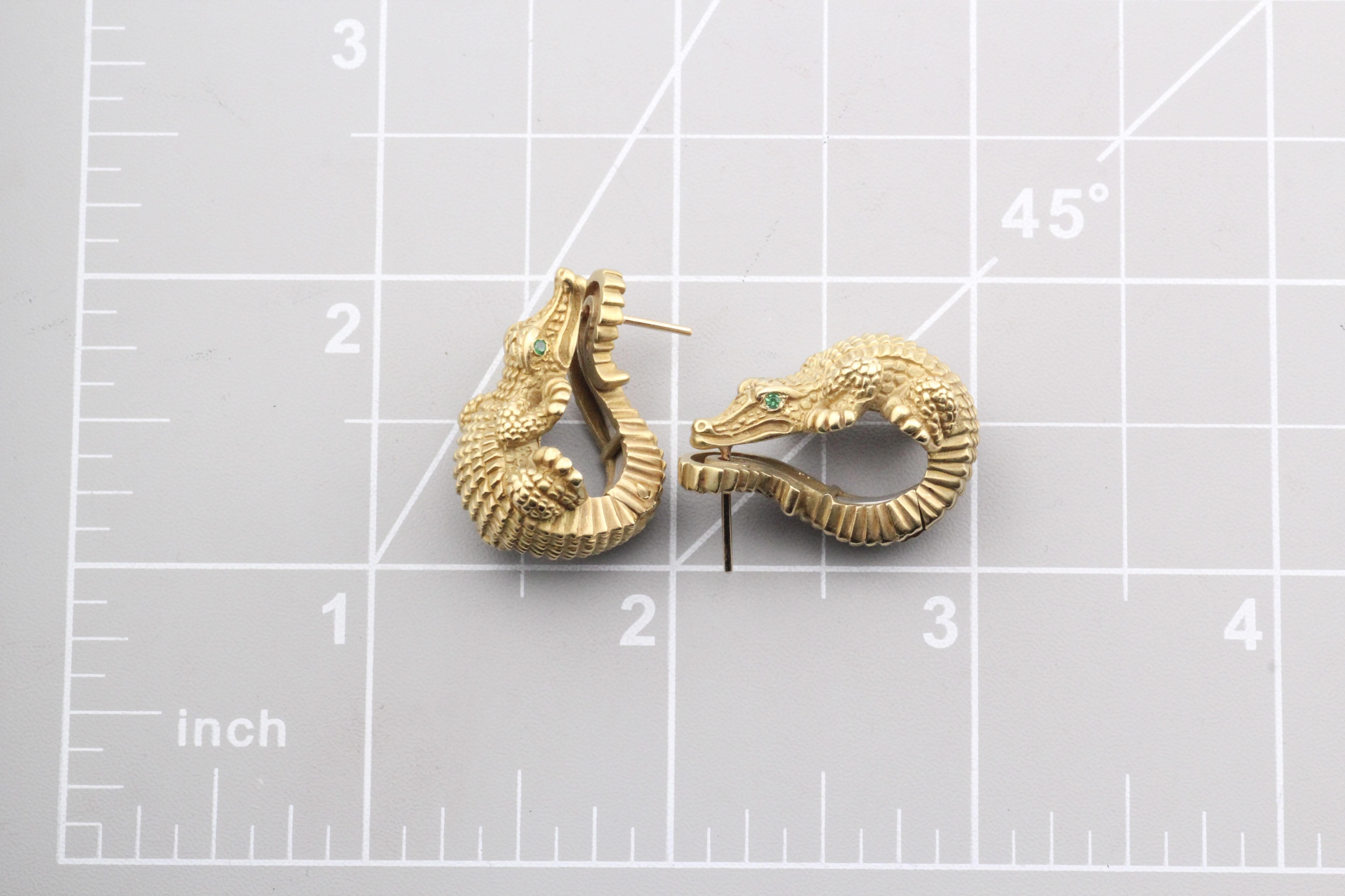 KIESELSTEIN-CORD Boucles d'oreilles Emeraude en or jaune 18k et Alligator en vente 7
