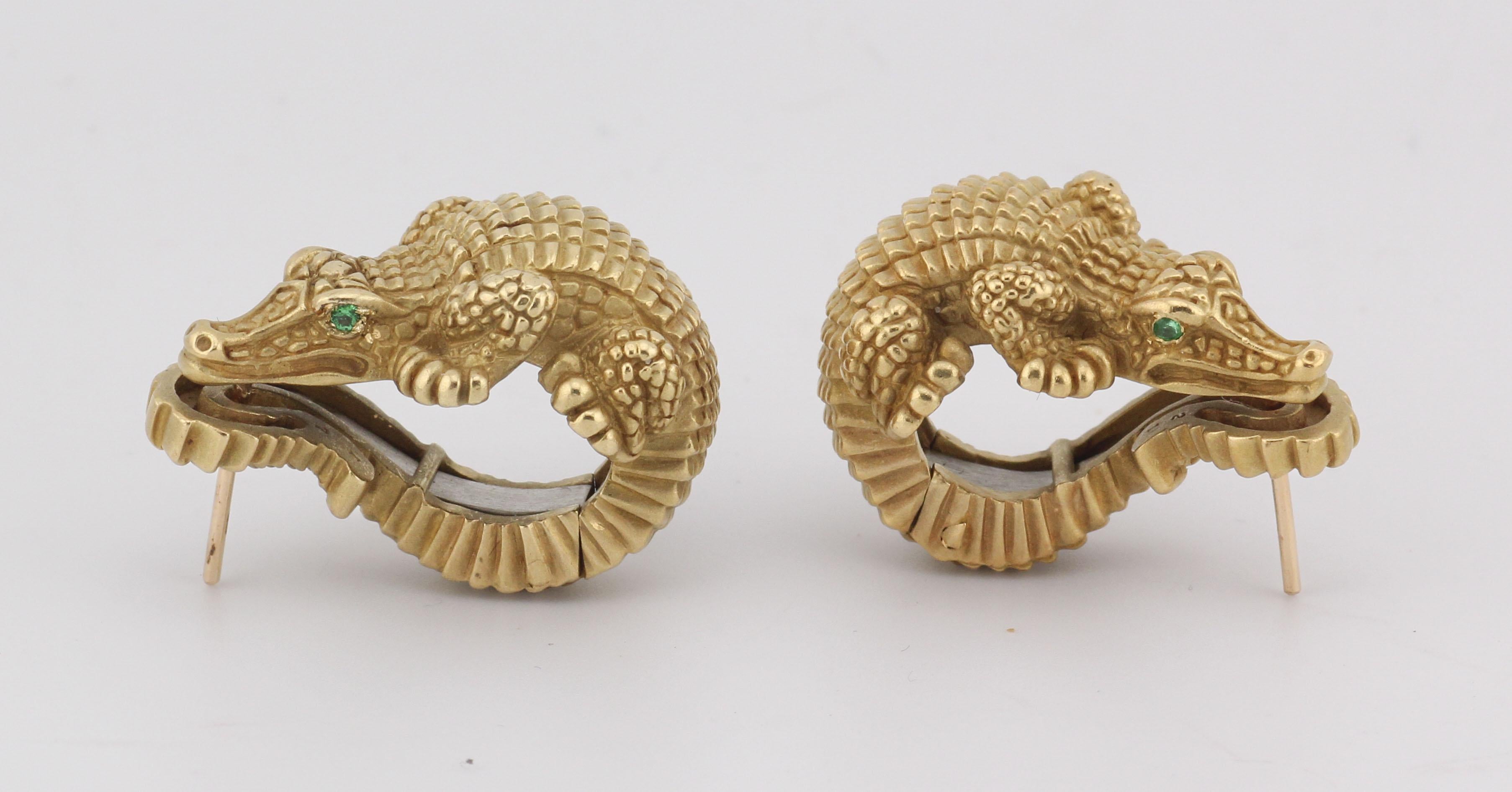 KIESELSTEIN-CORD Boucles d'oreilles Emeraude en or jaune 18k et Alligator Pour femmes en vente
