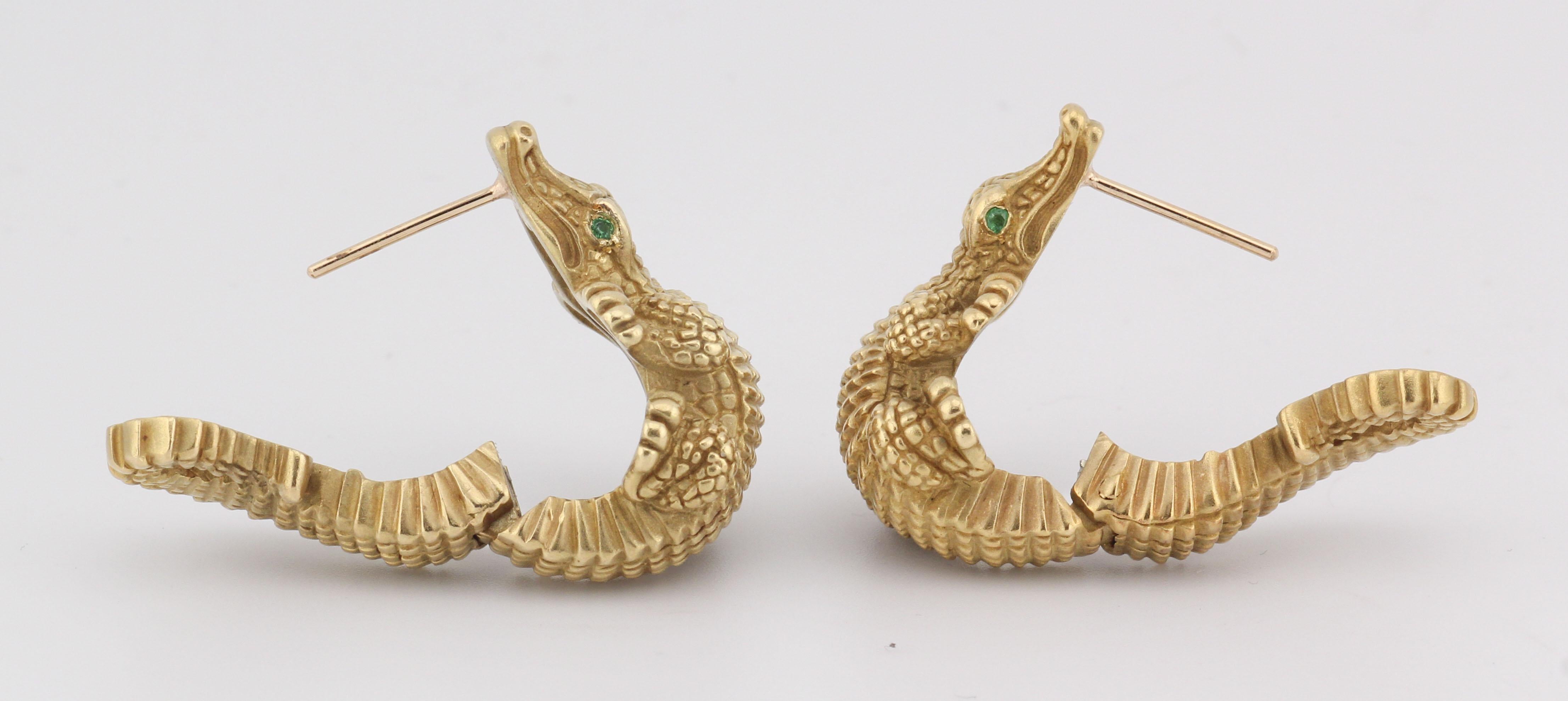 KIESELSTEIN-CORD Boucles d'oreilles Emeraude en or jaune 18k et Alligator en vente 4