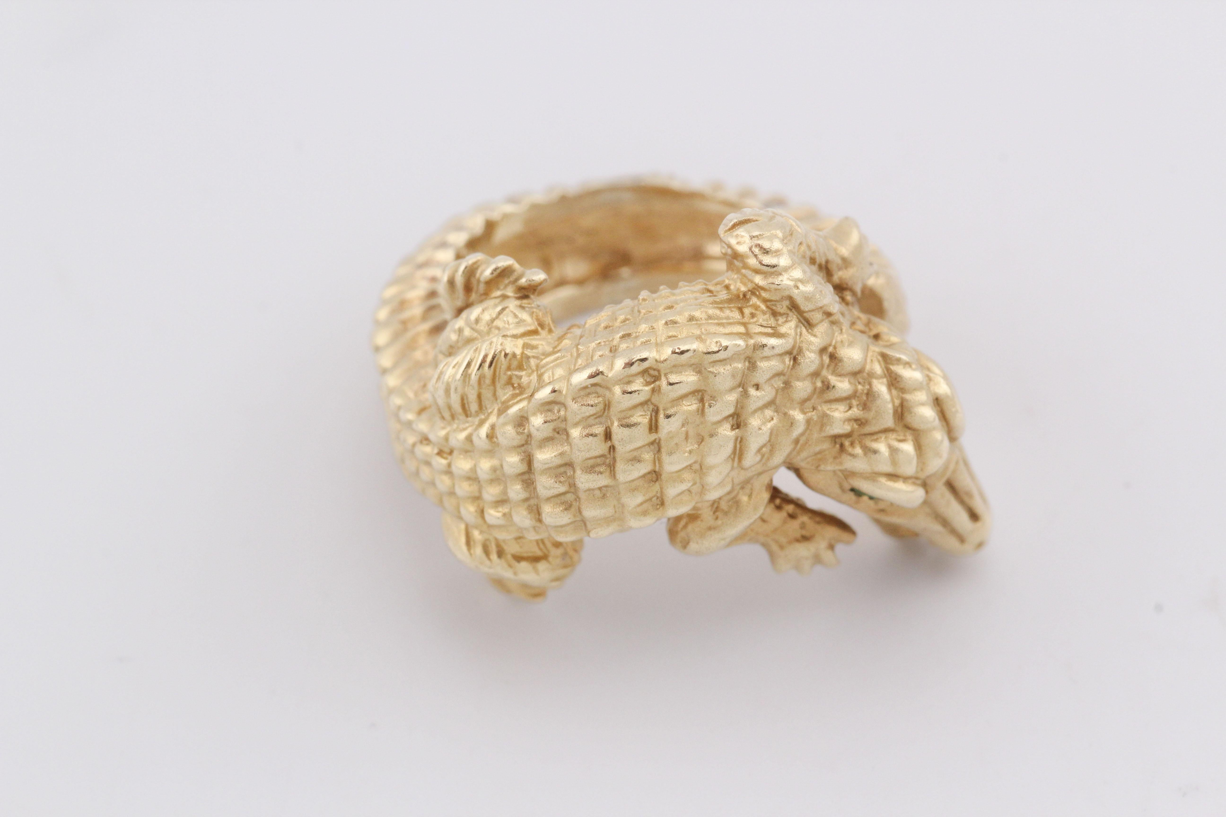 Anillo Kieselstein-Cord Esmeralda Cocodrilo Oro Amarillo 18K Talla 5 Corte redondo en venta