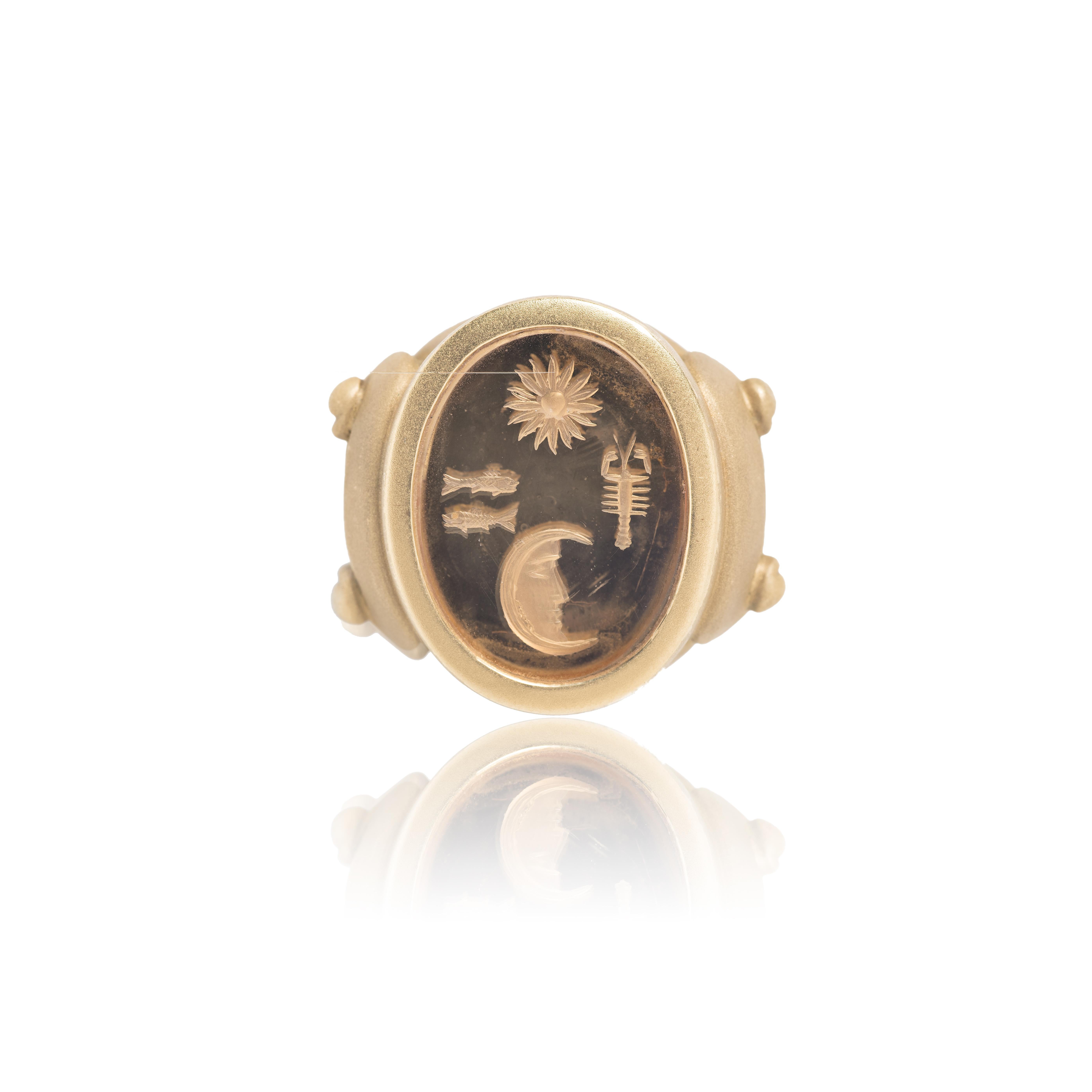 Taille ovale Bague en or et citrine en taille-douce pour homme Kieselstein-Cord