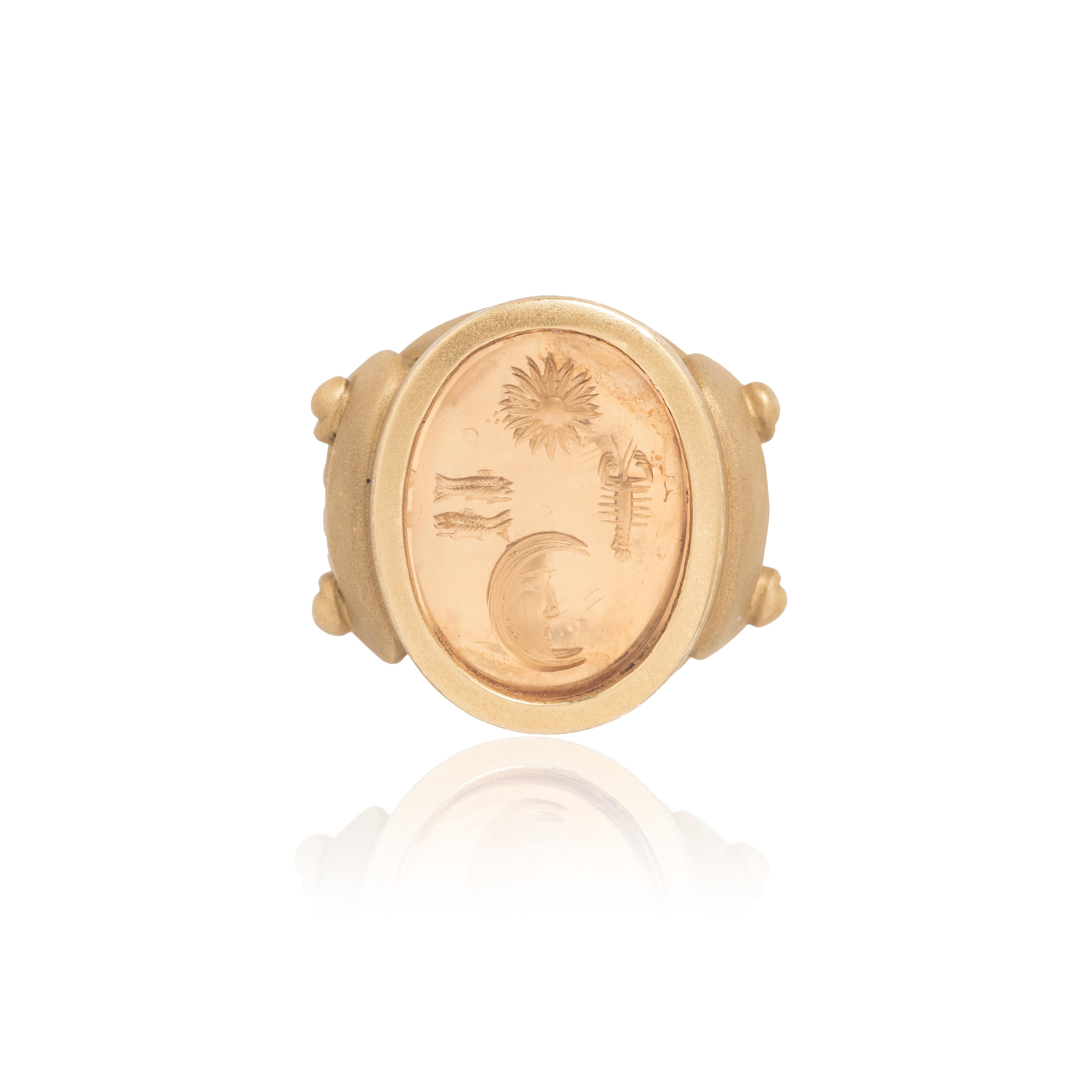 Bague en or et citrine en taille-douce pour homme Kieselstein-Cord Bon état à Weston, MA