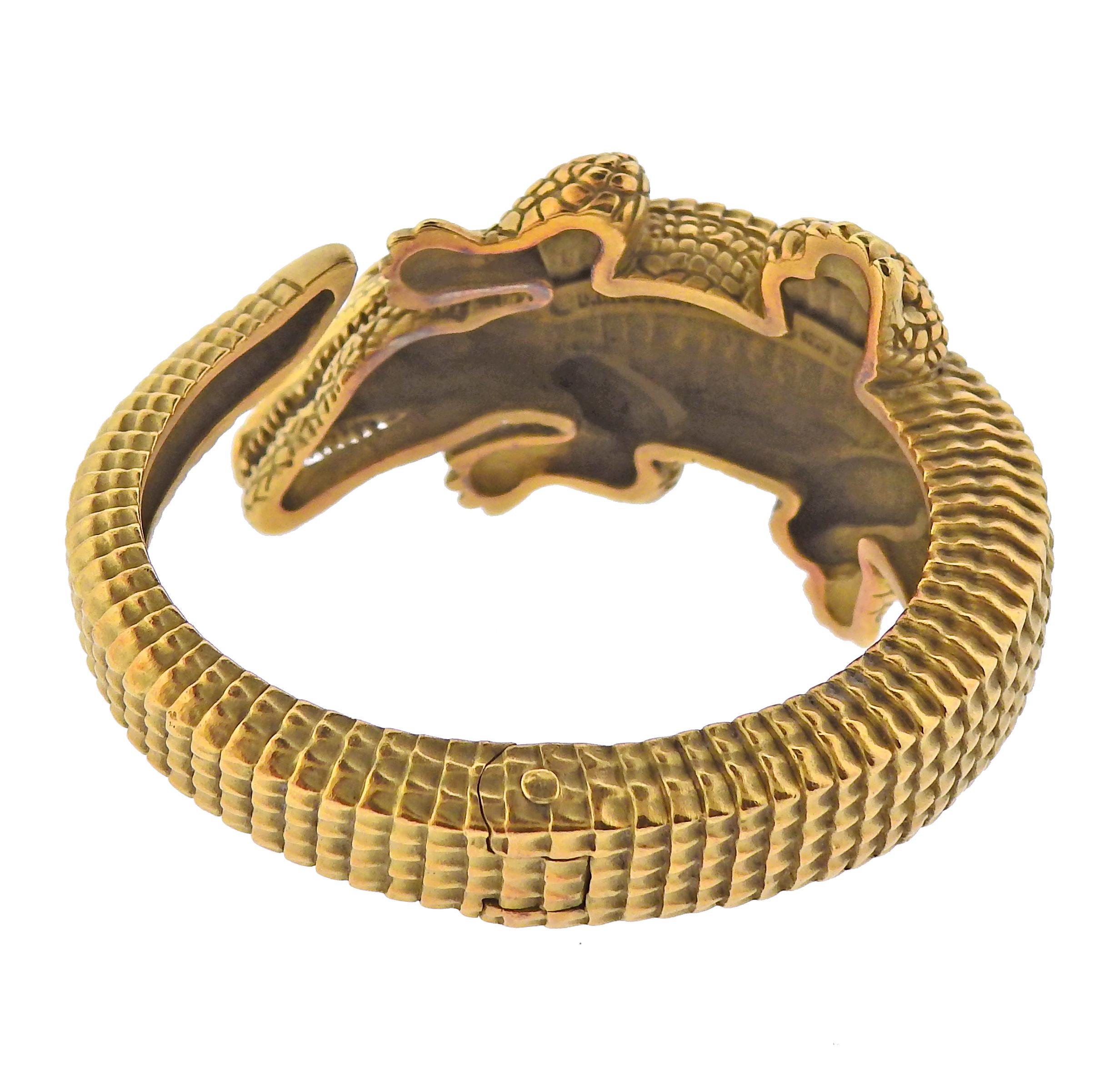 Kieselstein Cord Gold Alligator Bracelet In Excellent Condition For Sale In Lambertville, NJ