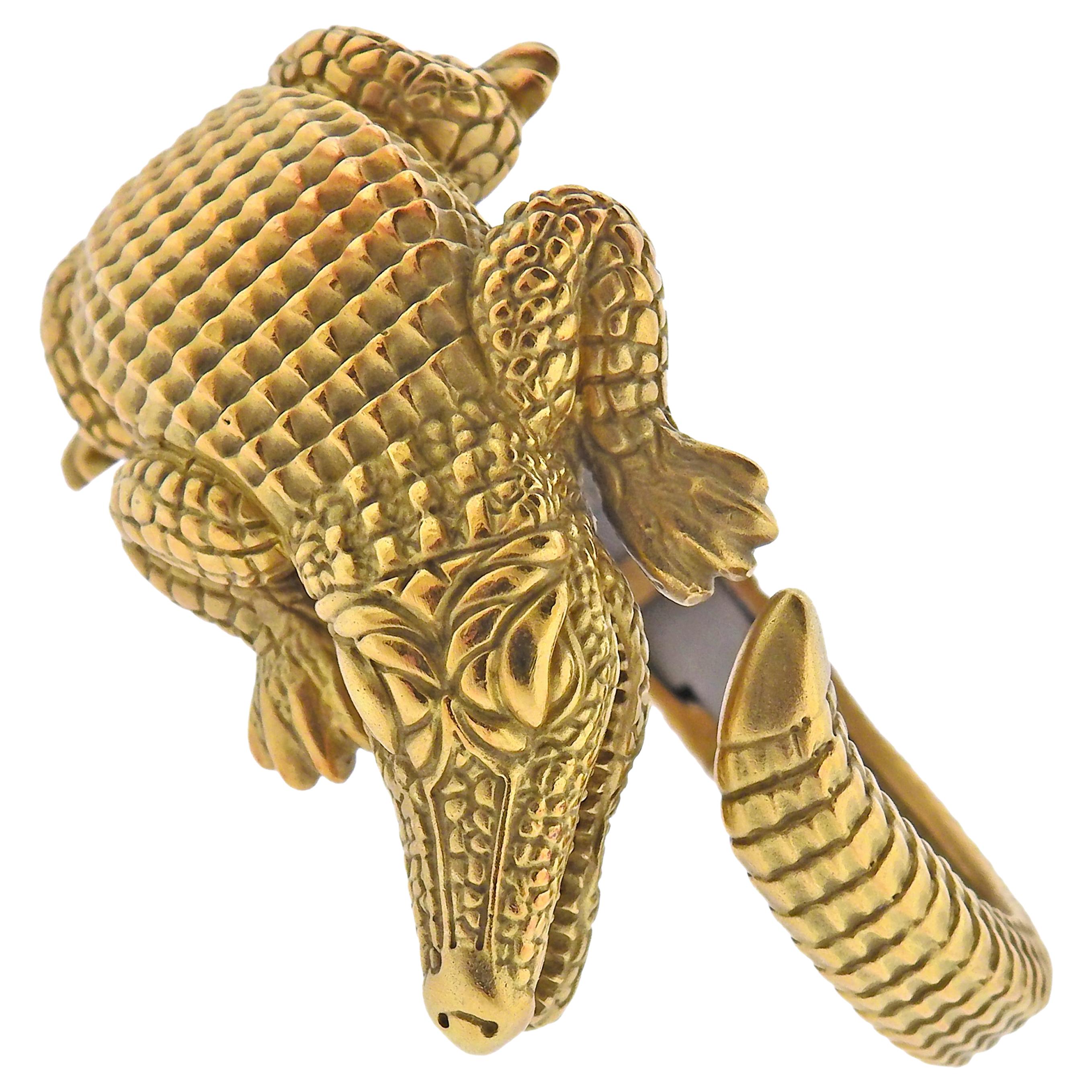 Kieselstein Cord Gold Alligator Bracelet For Sale