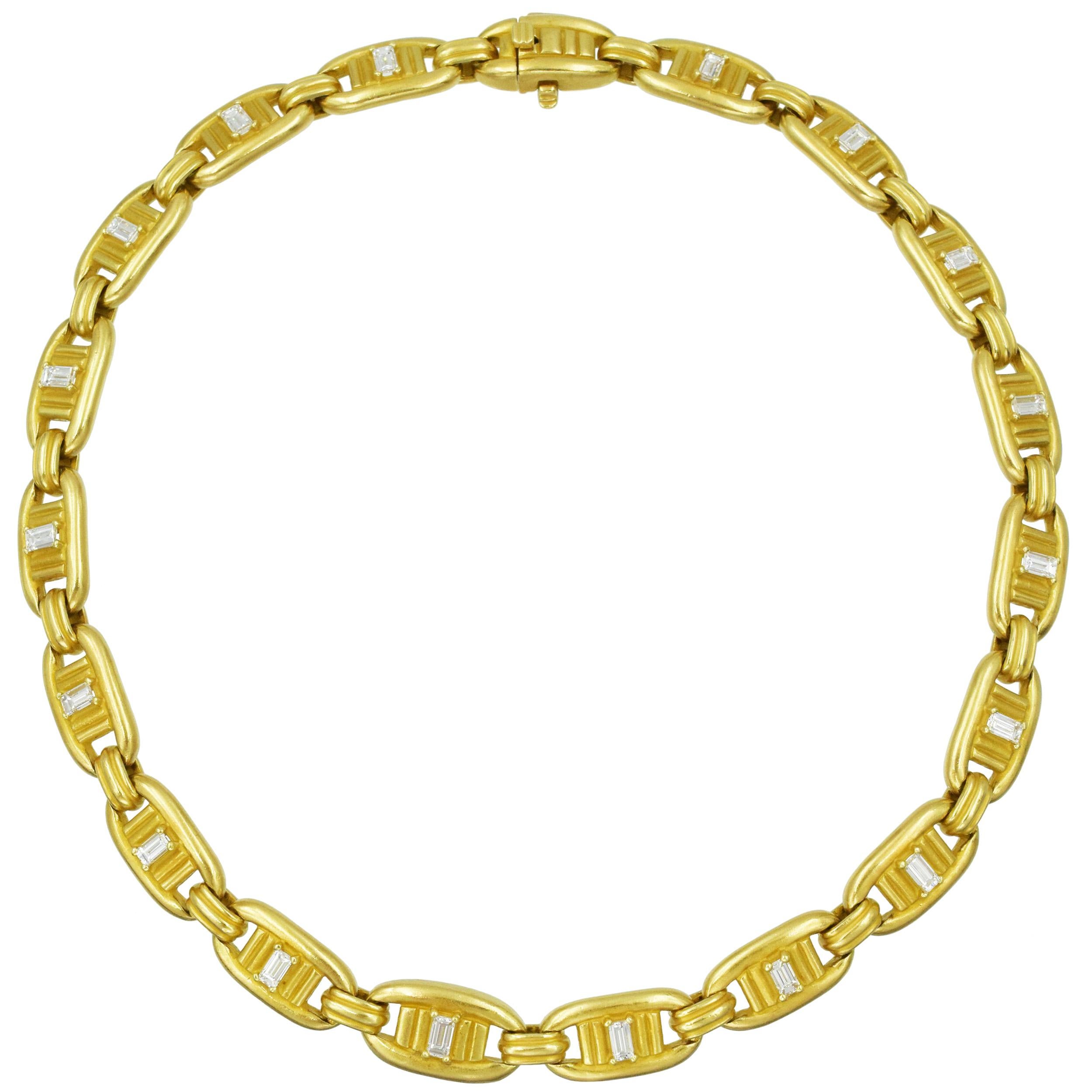 Kieselstein-Cord-Halskette aus Gold und Diamanten  (Baguetteschliff) im Angebot