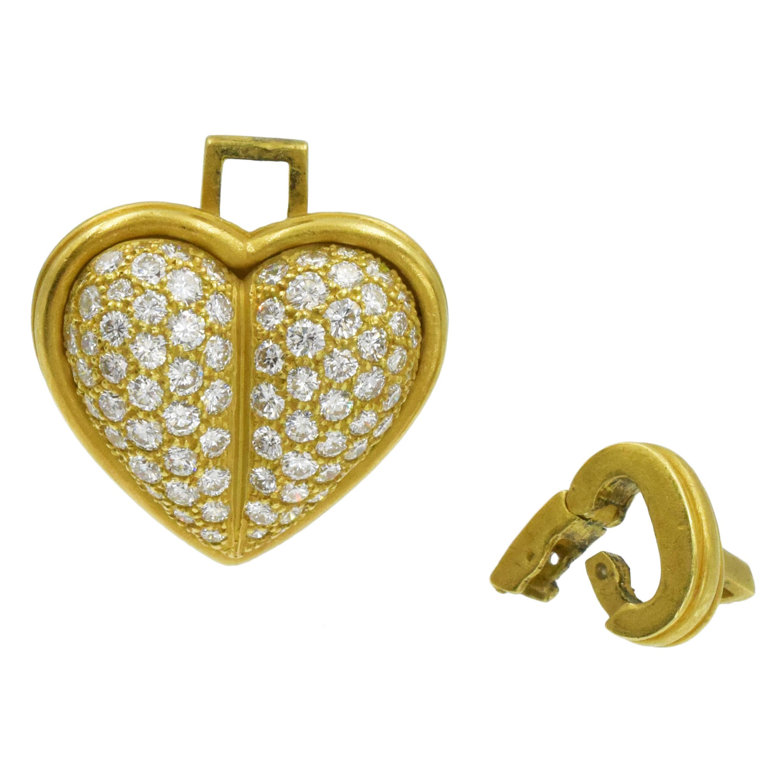 Artist Kieselstein Cord  Gold and Diamond Detachable Heart Pendant For Sale