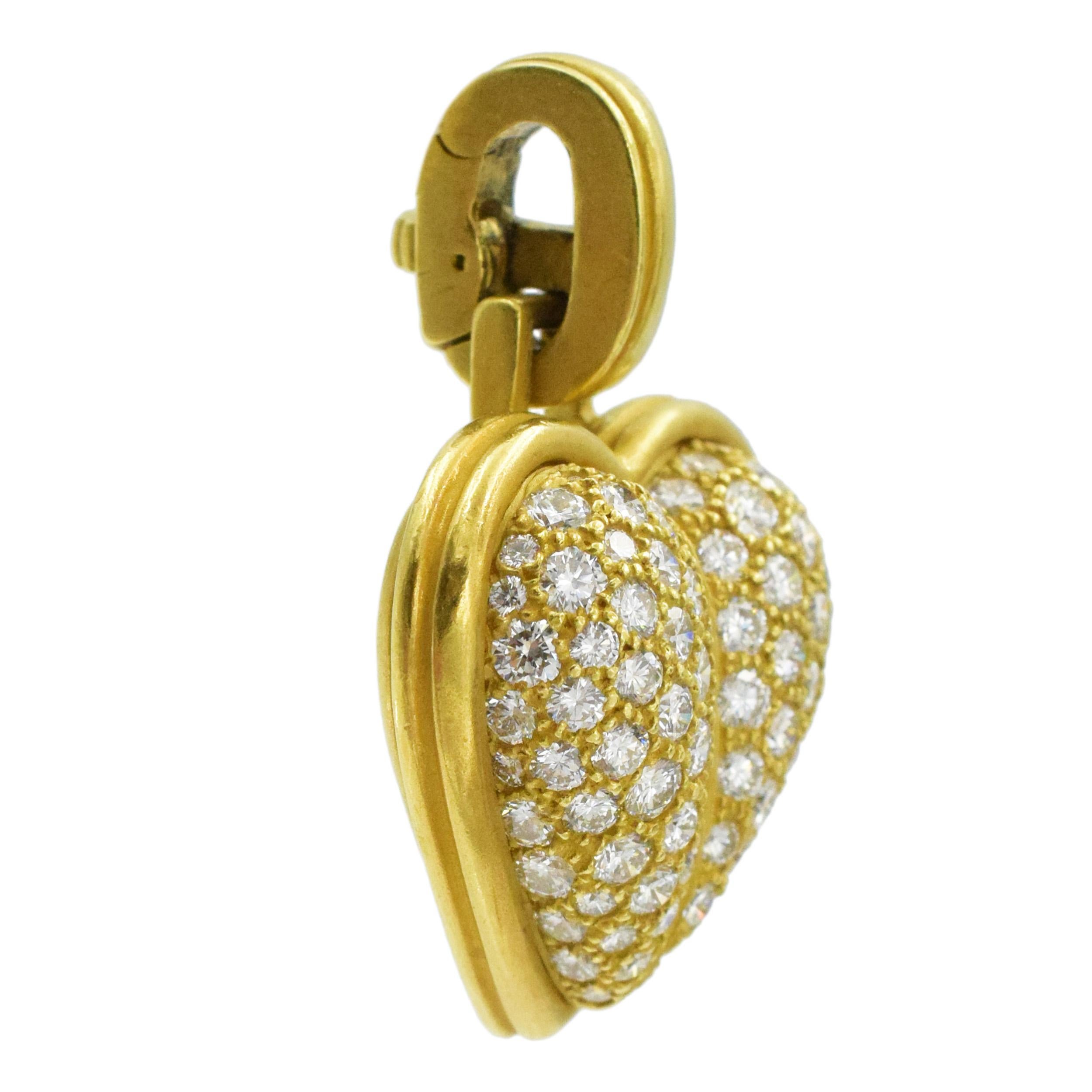 Round Cut Kieselstein Cord  Gold and Diamond Detachable Heart Pendant For Sale
